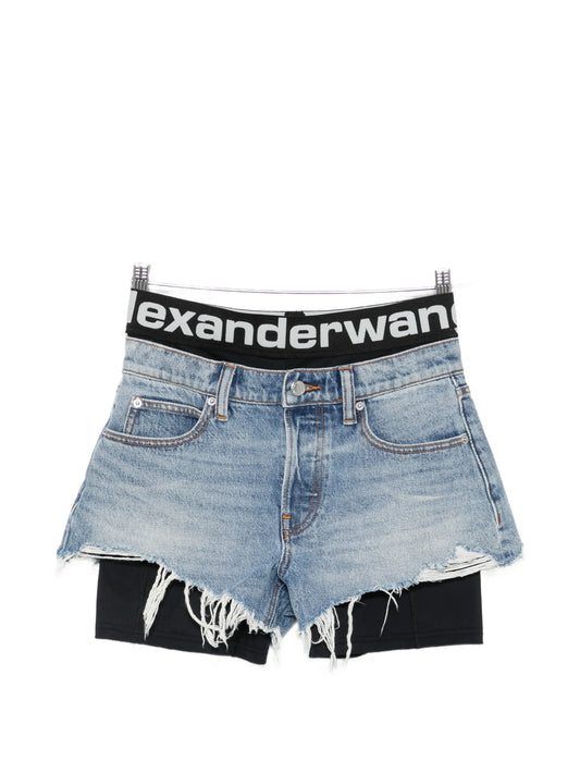 layered frayed shorts