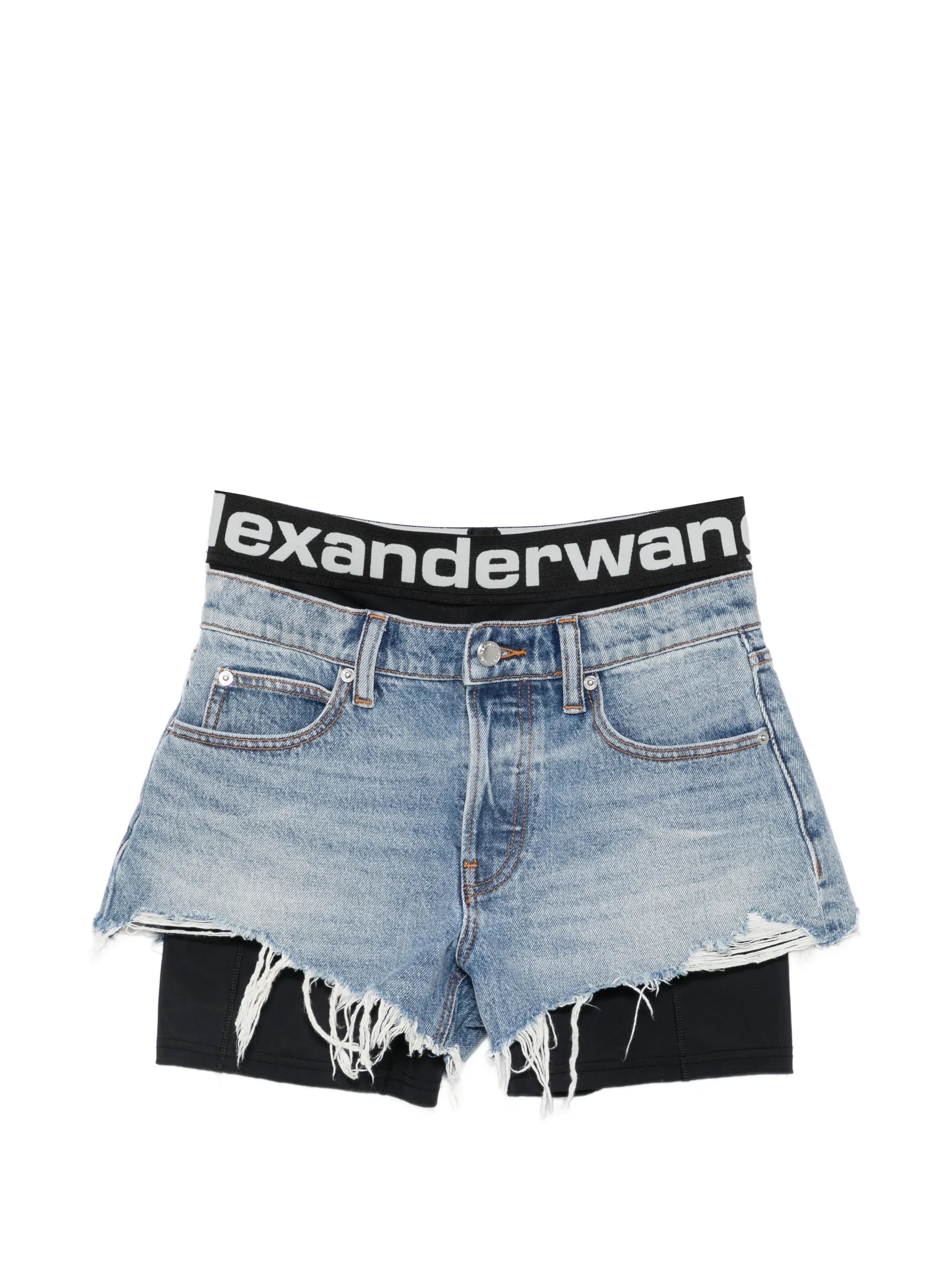 layered frayed shorts