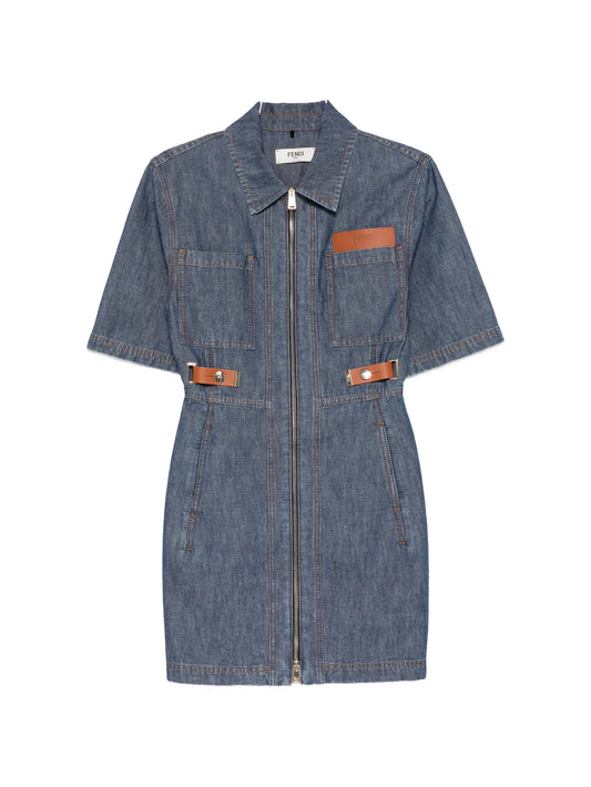 leather-trim zip-up dress