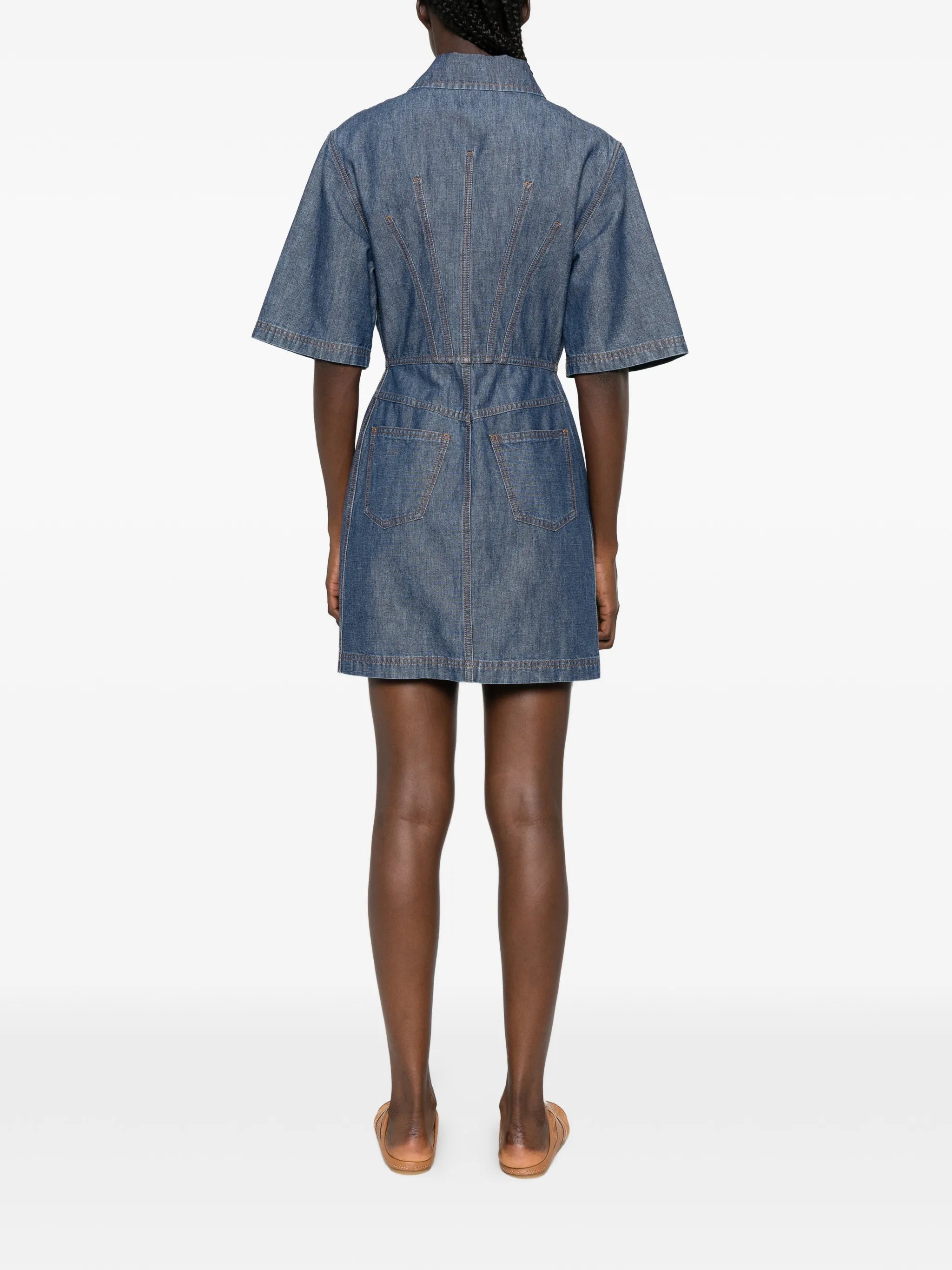 leather-trim zip-up dress