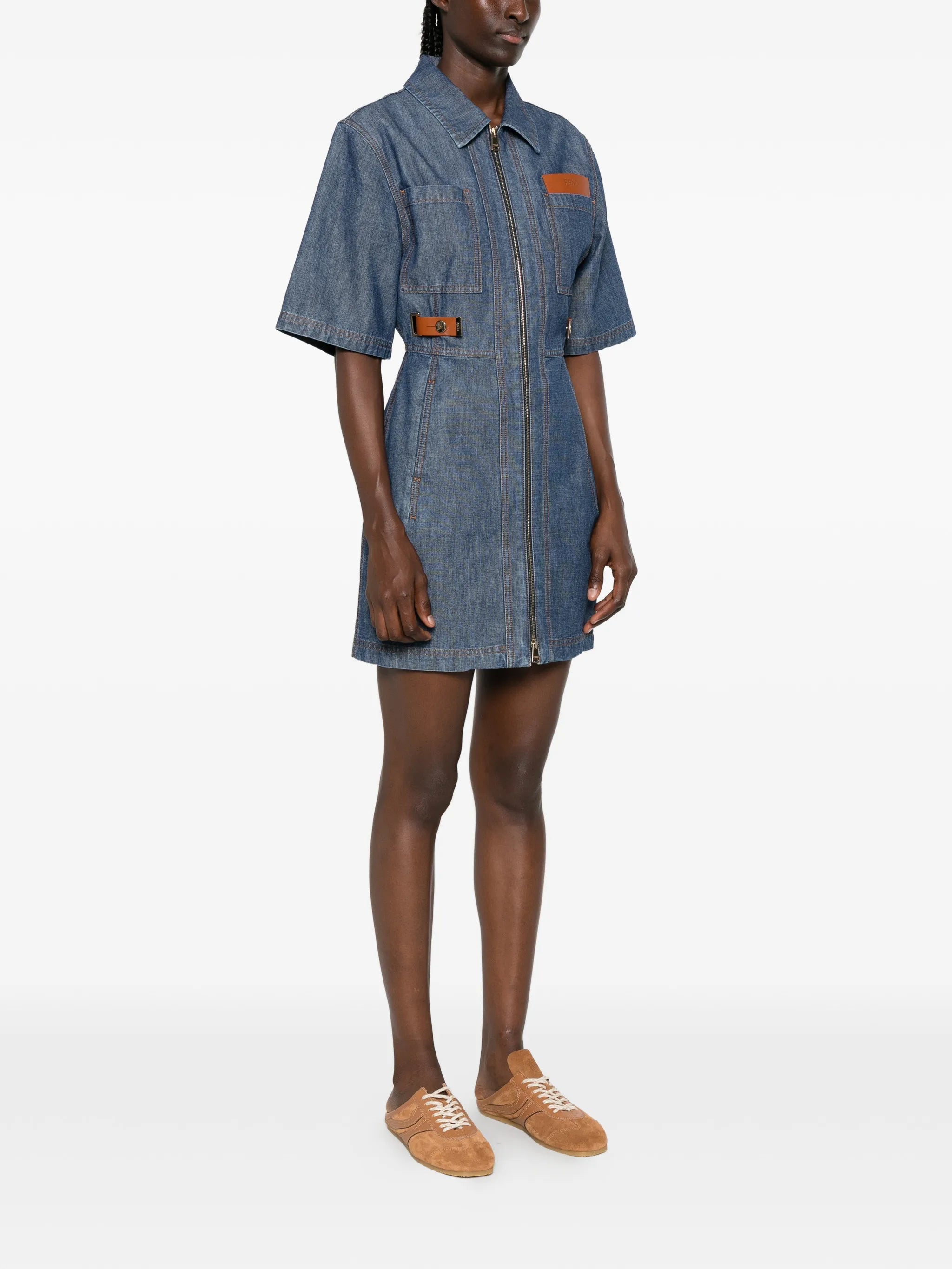 leather-trim zip-up dress