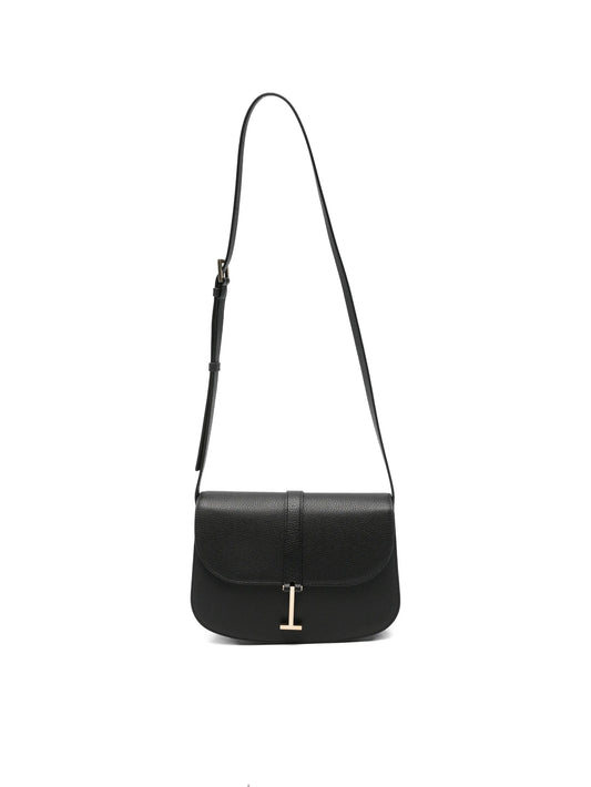 T-clasp grained leather shoulder bag
