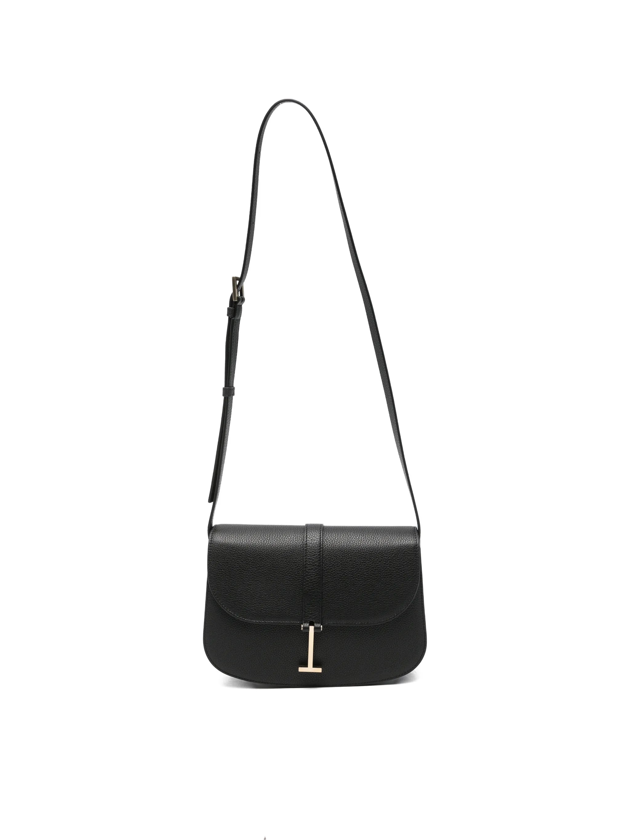 T-clasp grained leather shoulder bag