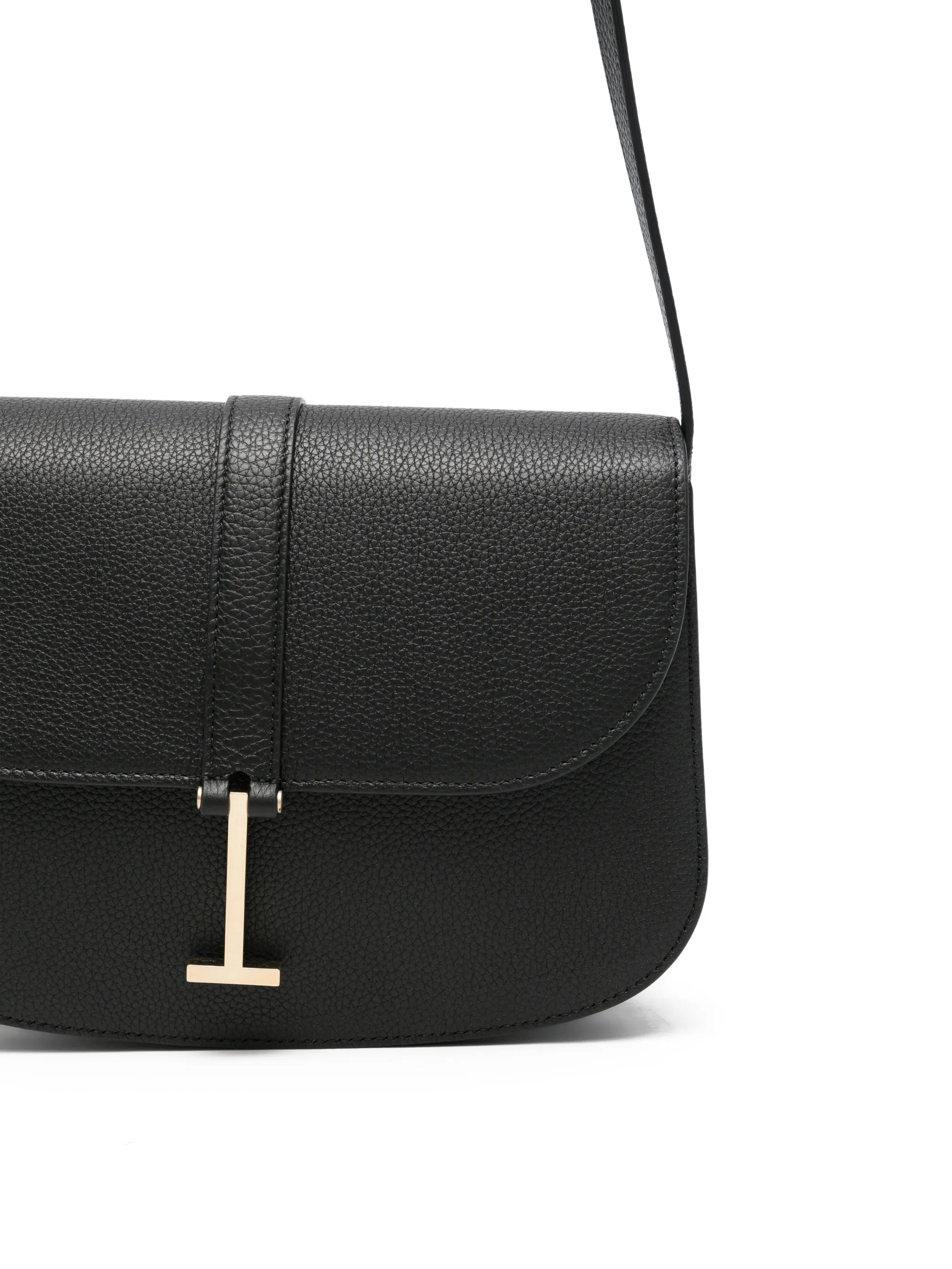 T-clasp grained leather shoulder bag