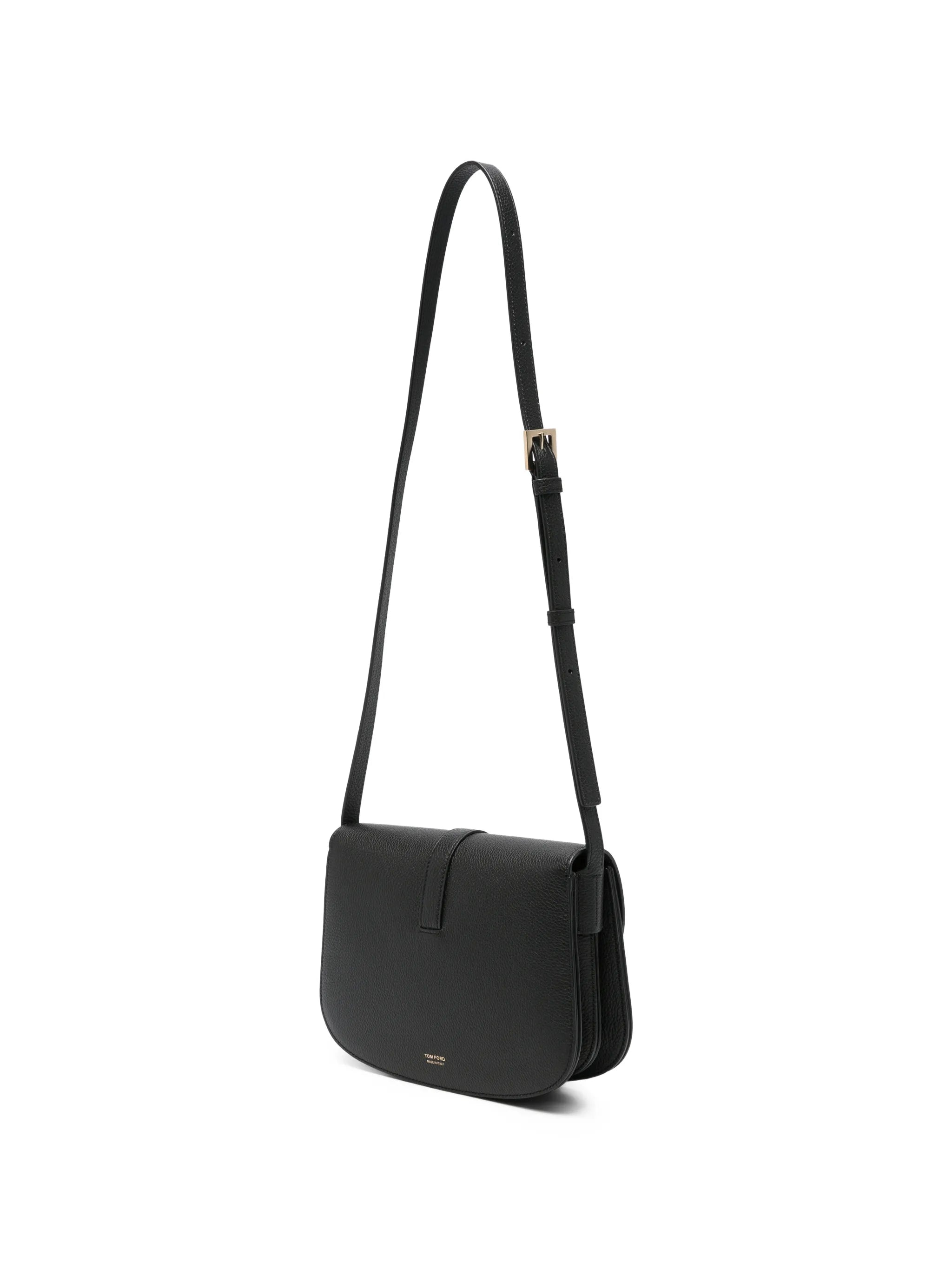 T-clasp grained leather shoulder bag