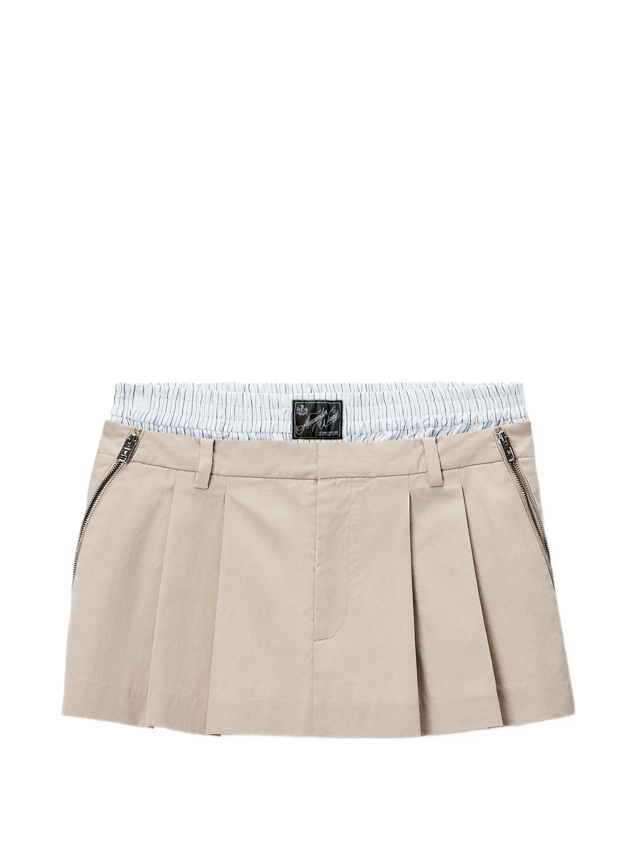 pleated mini skirt with boxer waistband and zip details