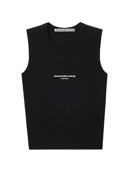 logo-print fitted tank top