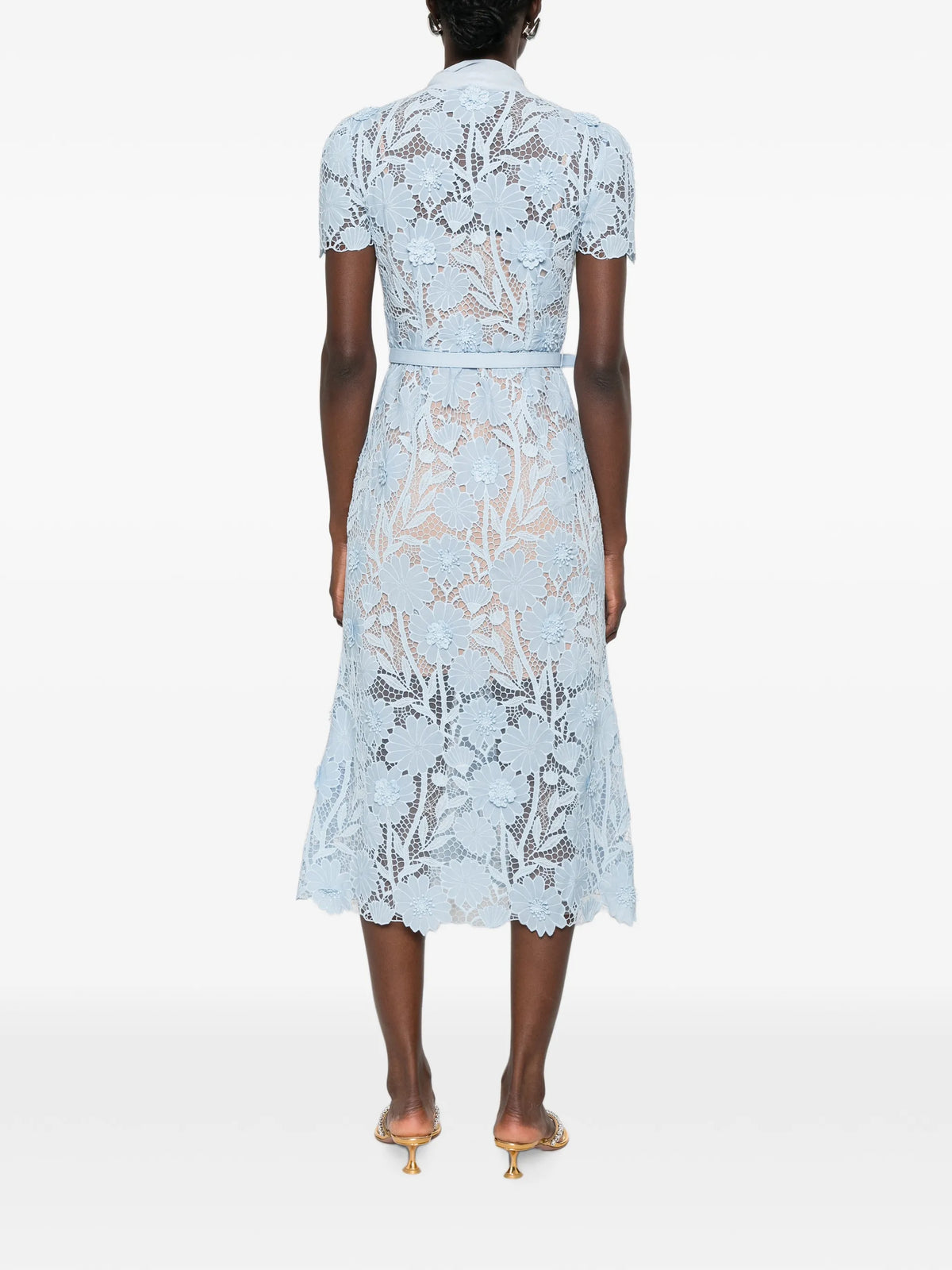 lace tie neck midi dress