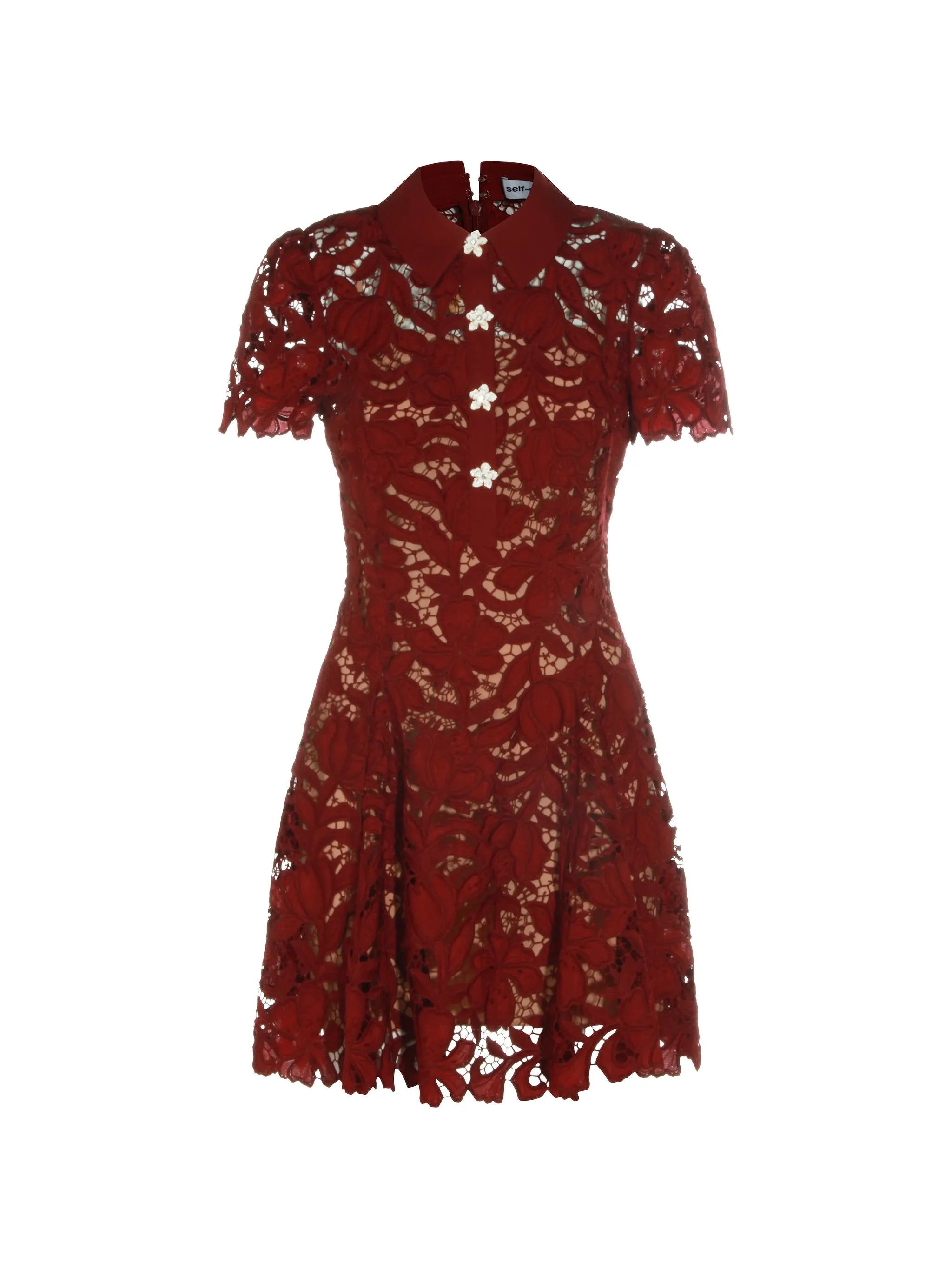 guipure-lace floral-button mini dress