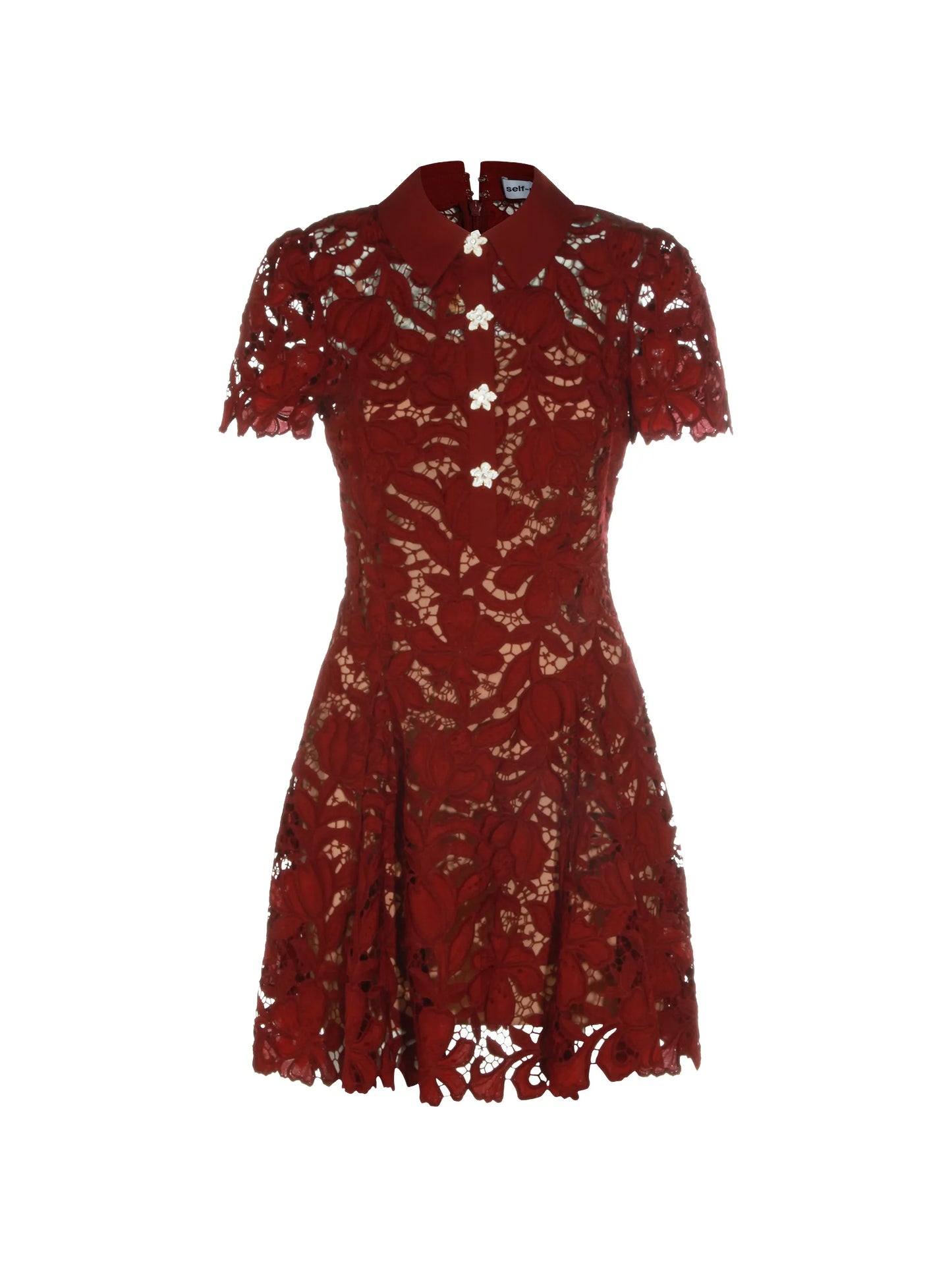 guipure-lace floral-button mini dress