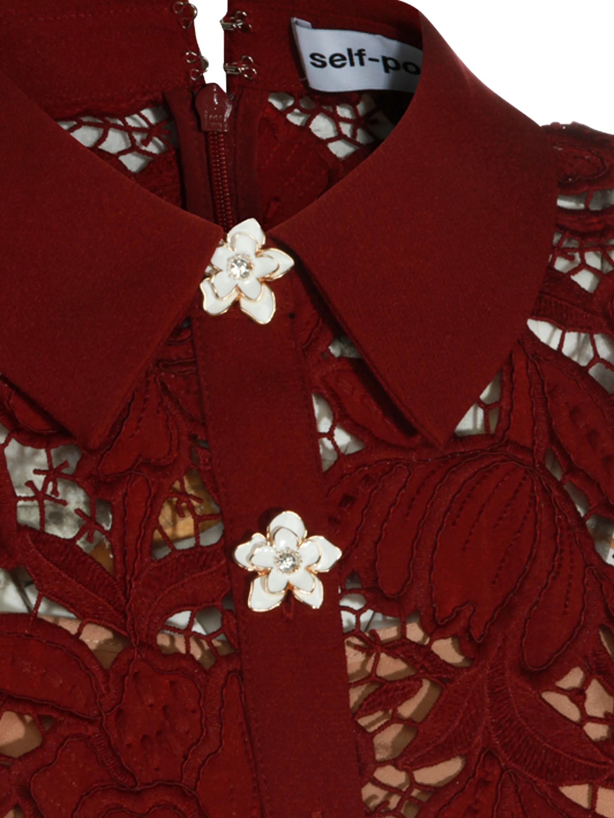 guipure-lace floral-button mini dress