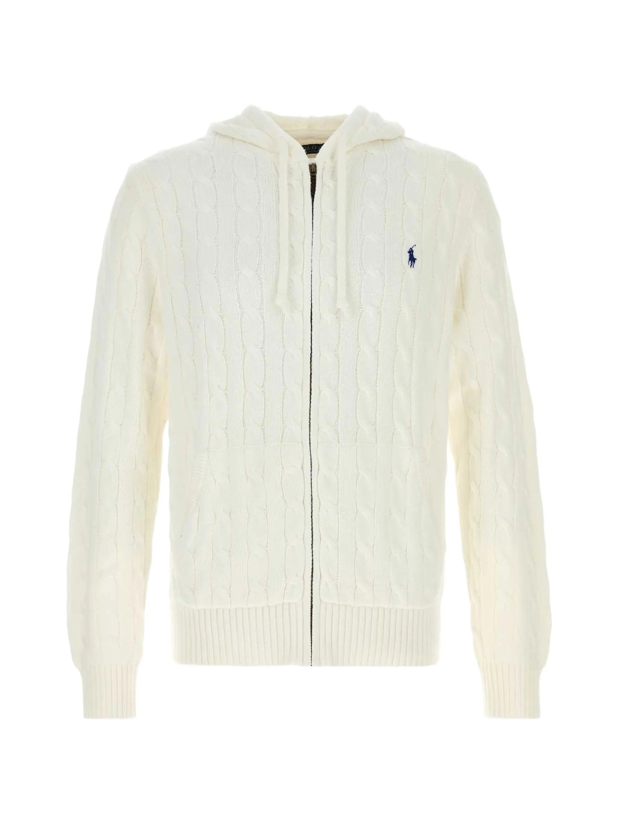 cable-knit zip-up hoodie