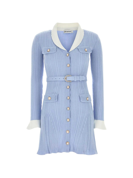 belted ribbed-knit dress