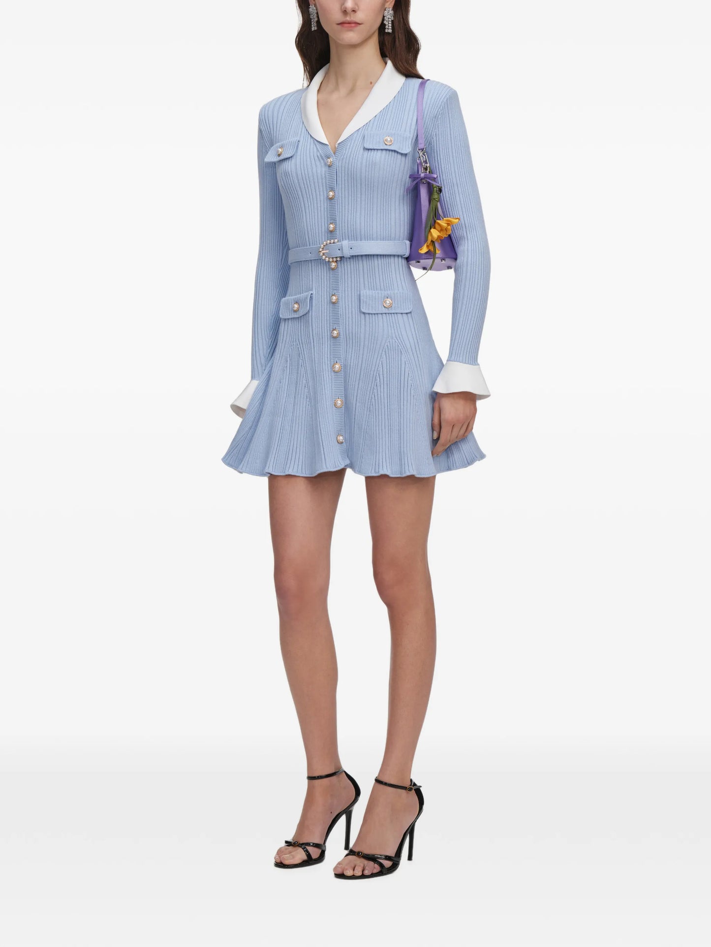 blue ribbed knit mini dress