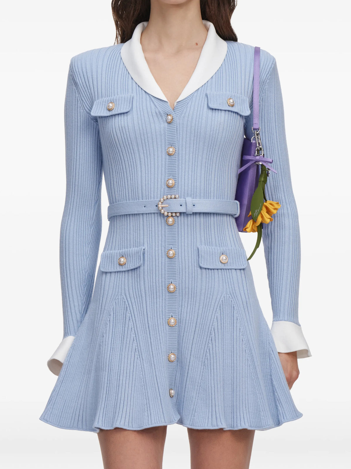 blue ribbed knit mini dress
