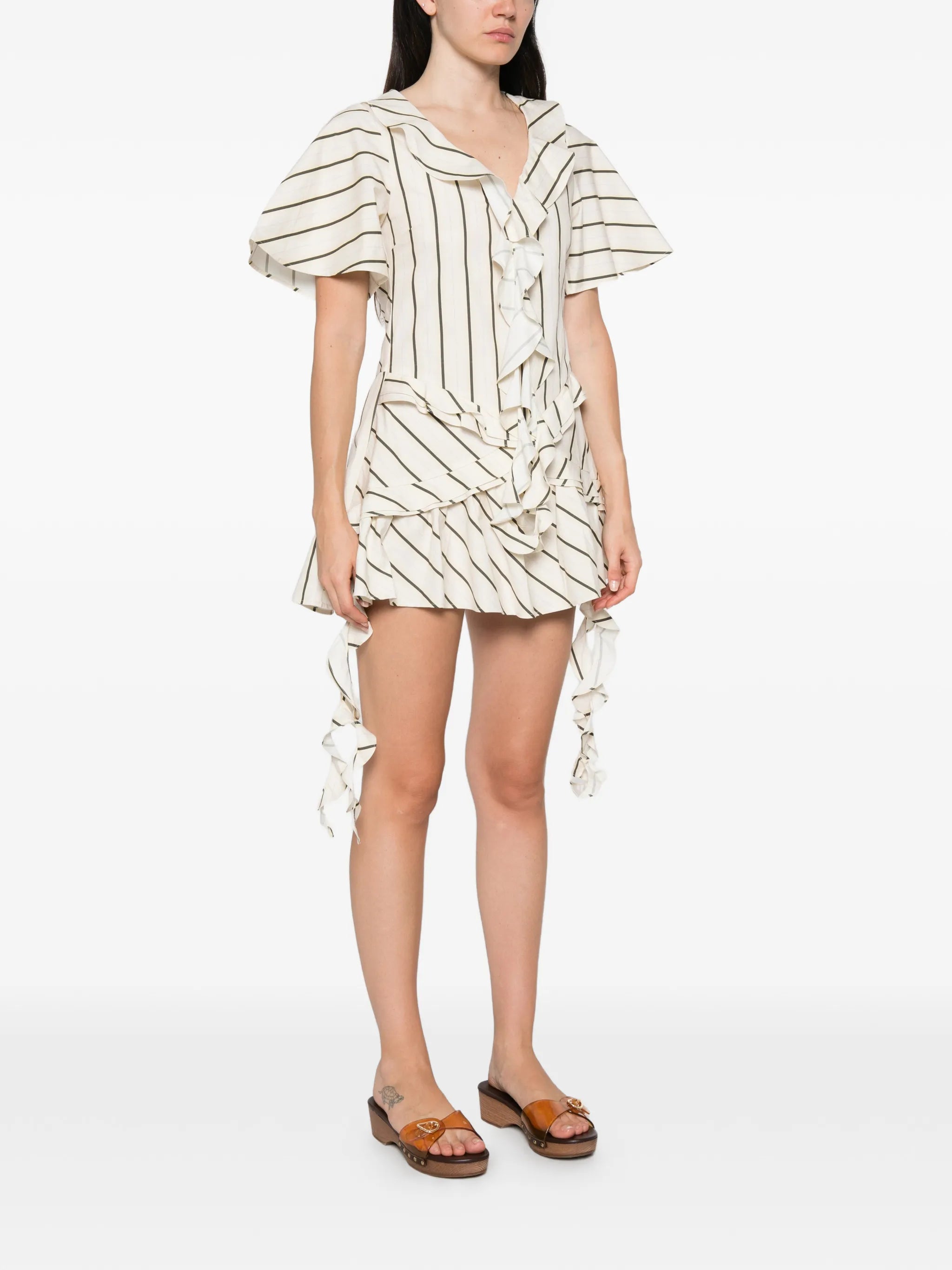 Olympia ruffled striped mini dress