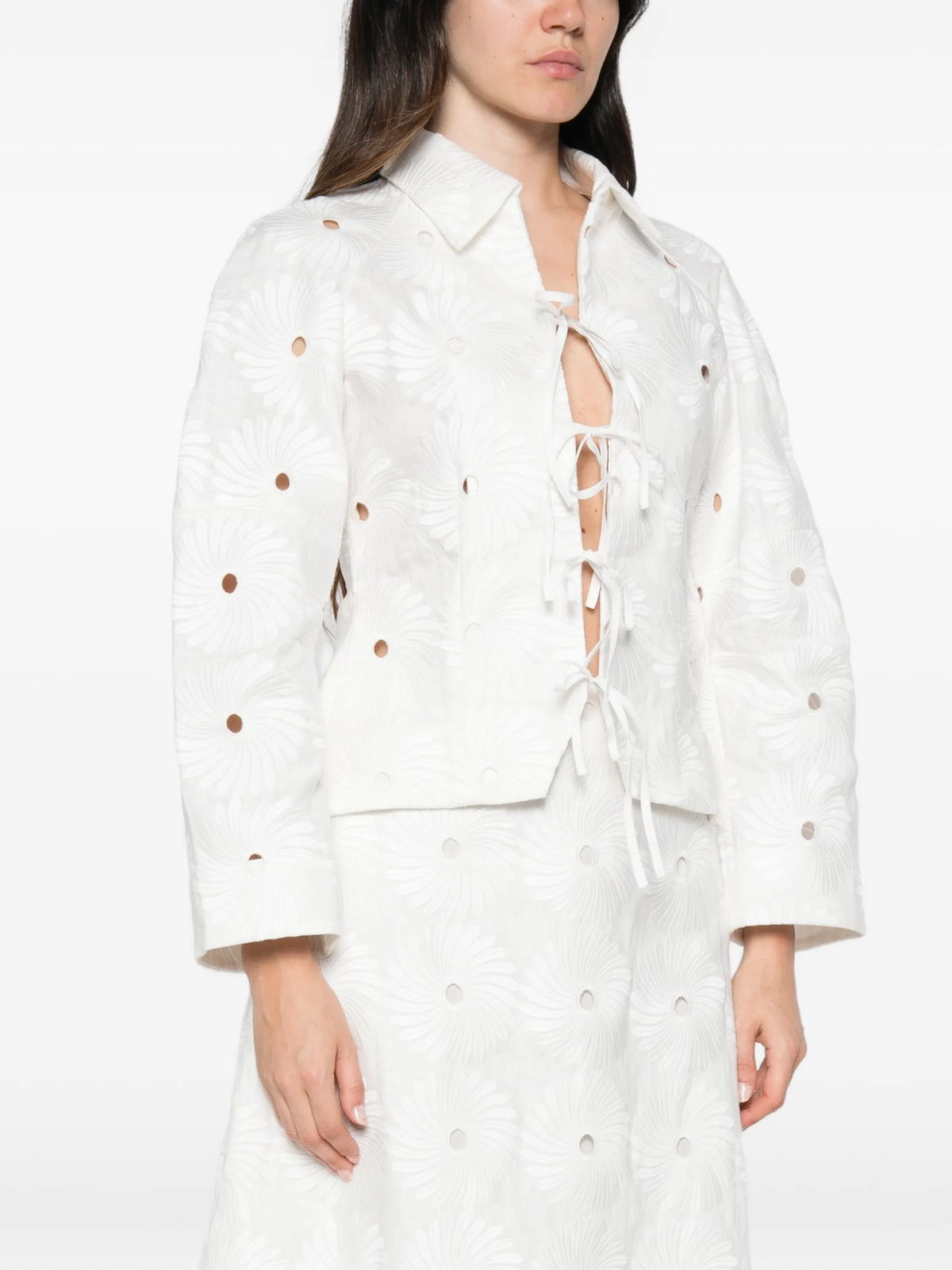 The Years Are Short embroidered tie-fastening top