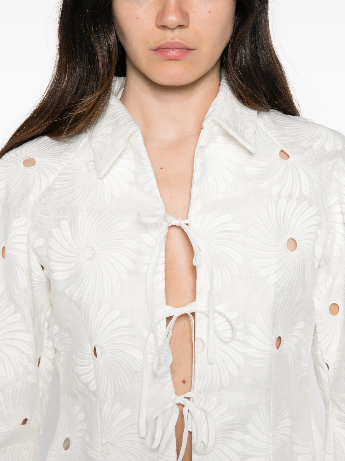 The Years Are Short embroidered tie-fastening top