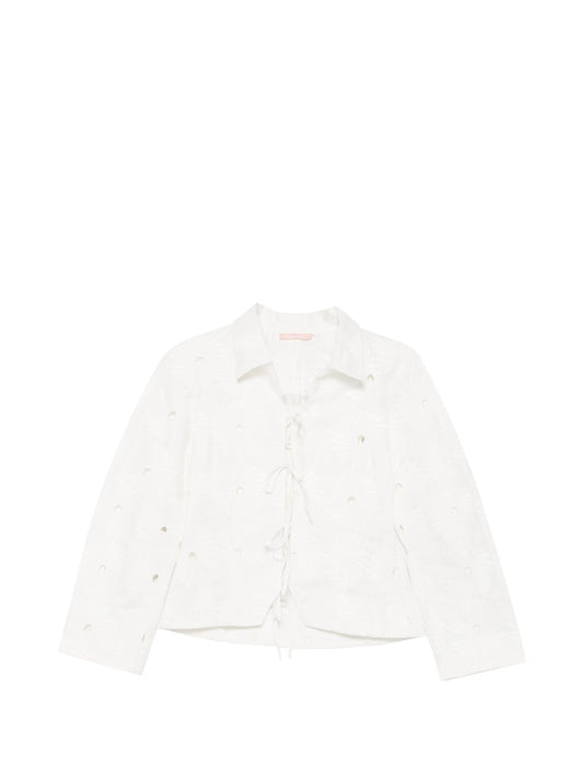 The Years Are Short embroidered tie-fastening top