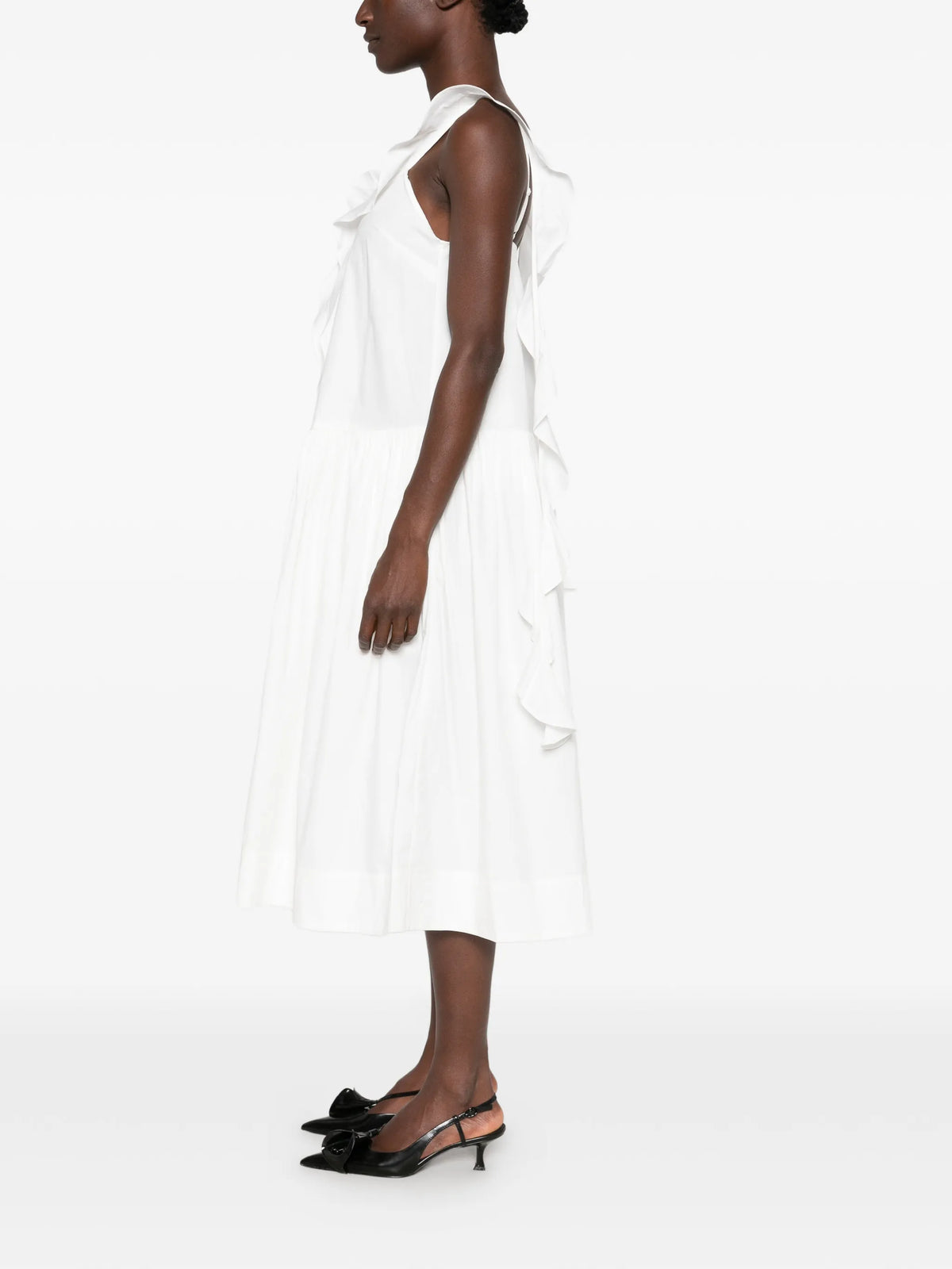 ruffled-trim sleeveless midi dress