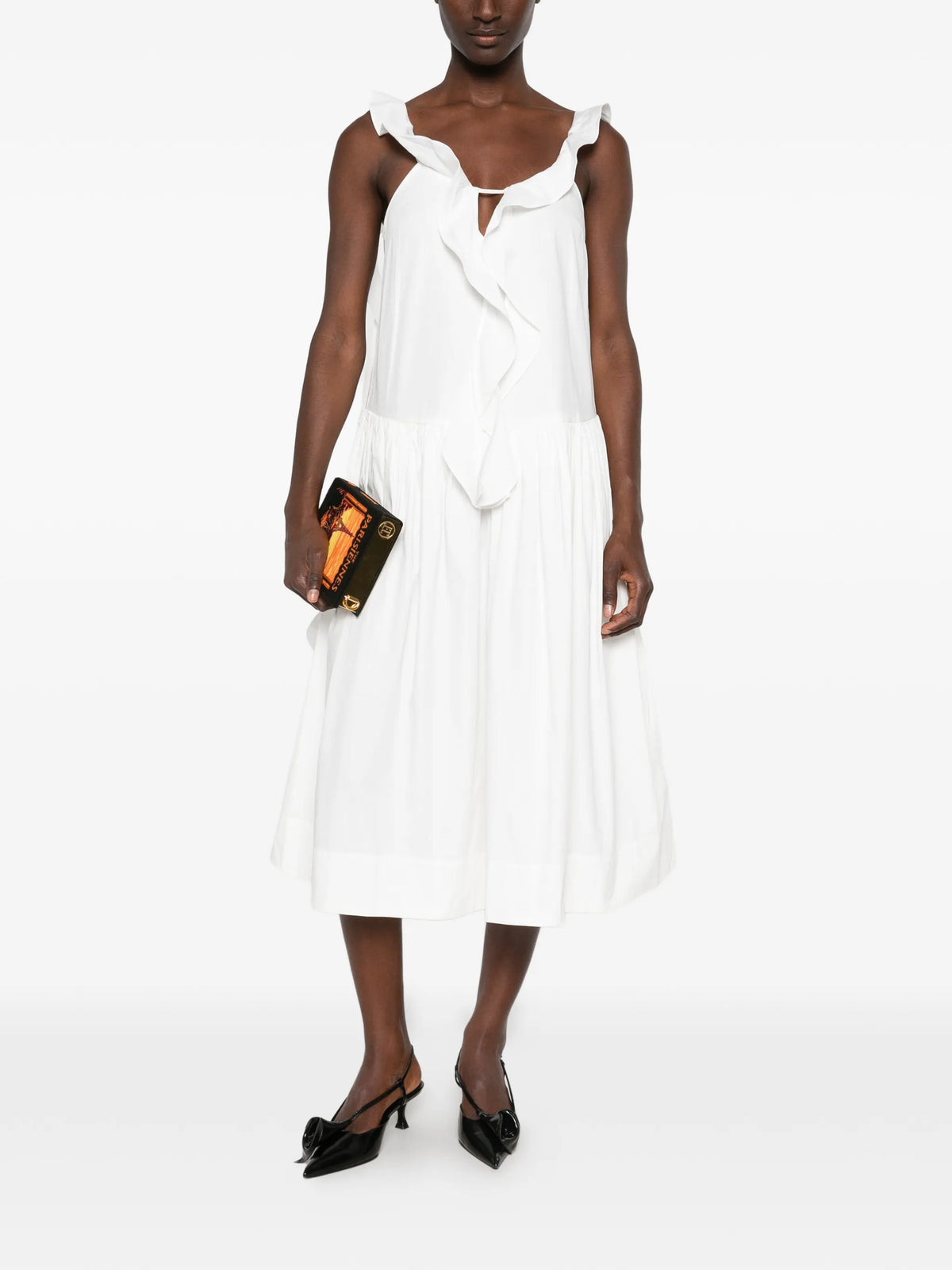 ruffled-trim sleeveless midi dress