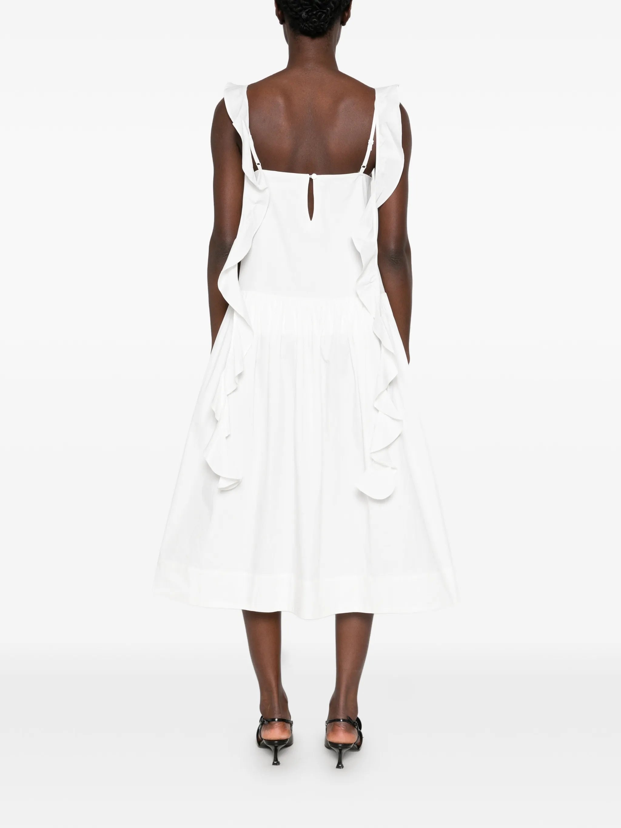 ruffled-trim sleeveless midi dress
