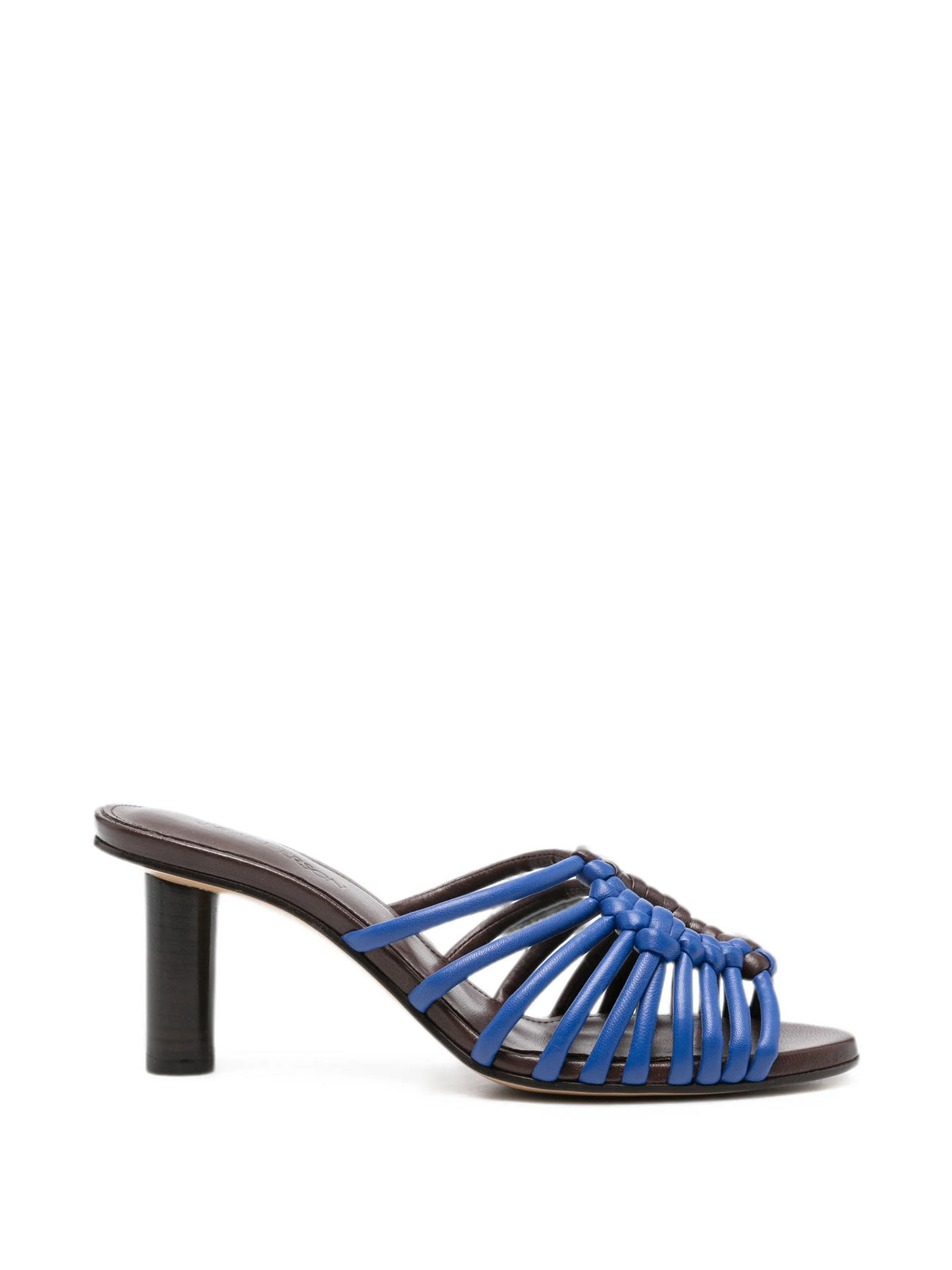 woven heeled leather plot sandals in chocolate brown