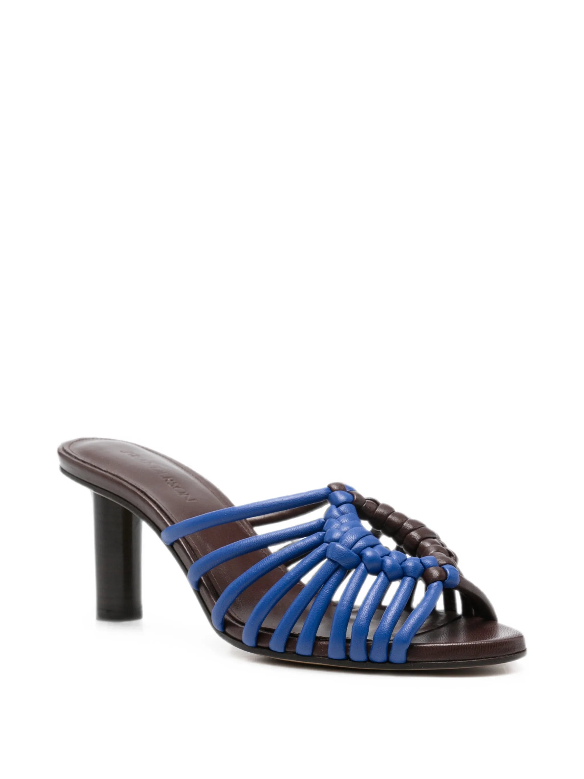 woven heeled leather plot sandals in chocolate brown