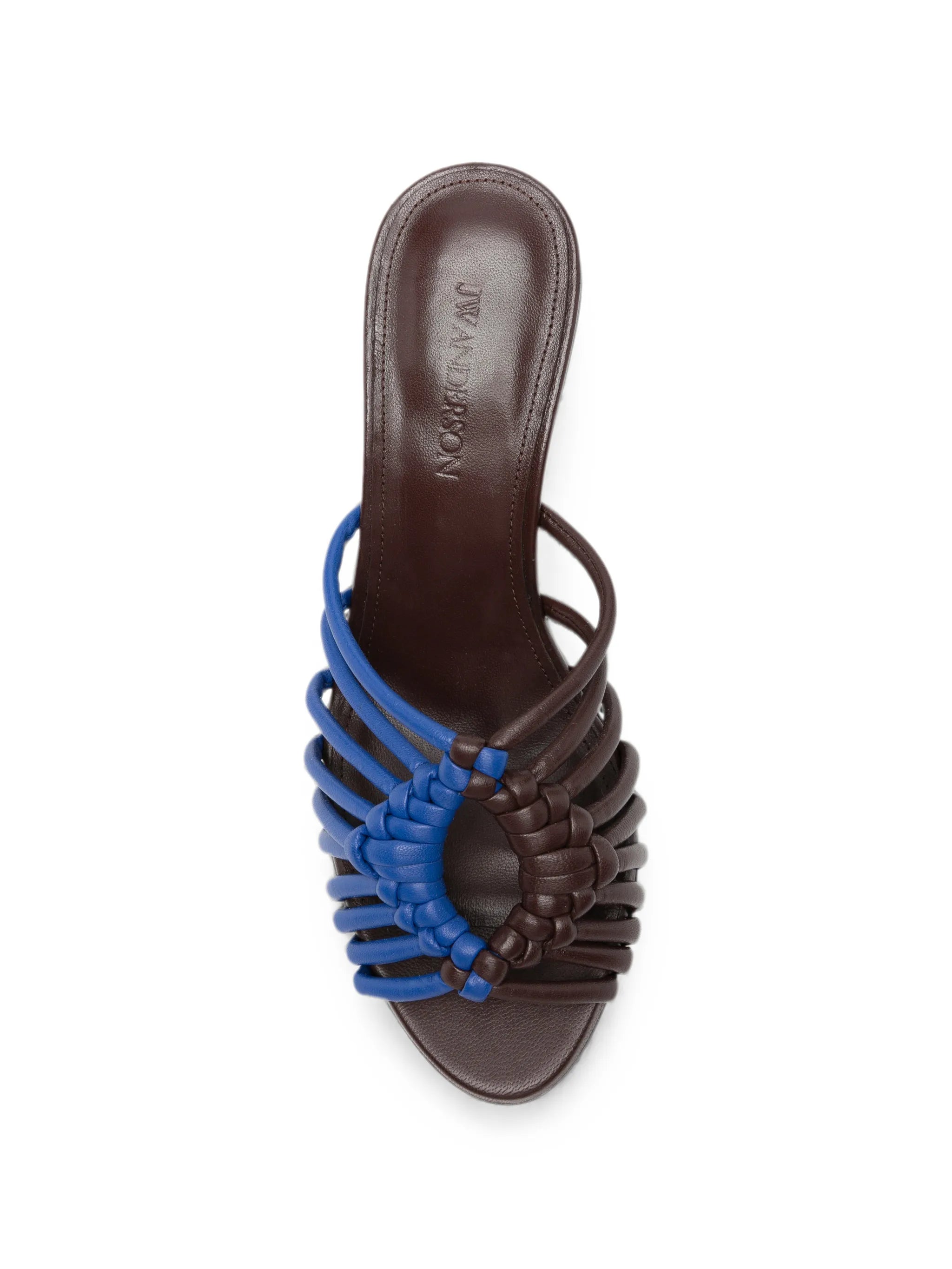woven heeled leather plot sandals in chocolate brown