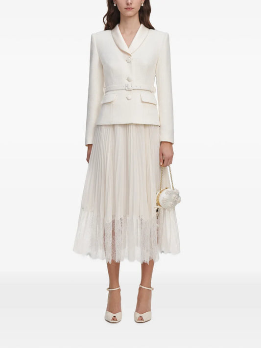 belted pleated midi dress