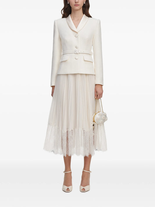 cream bouclé shawl collared midi dress