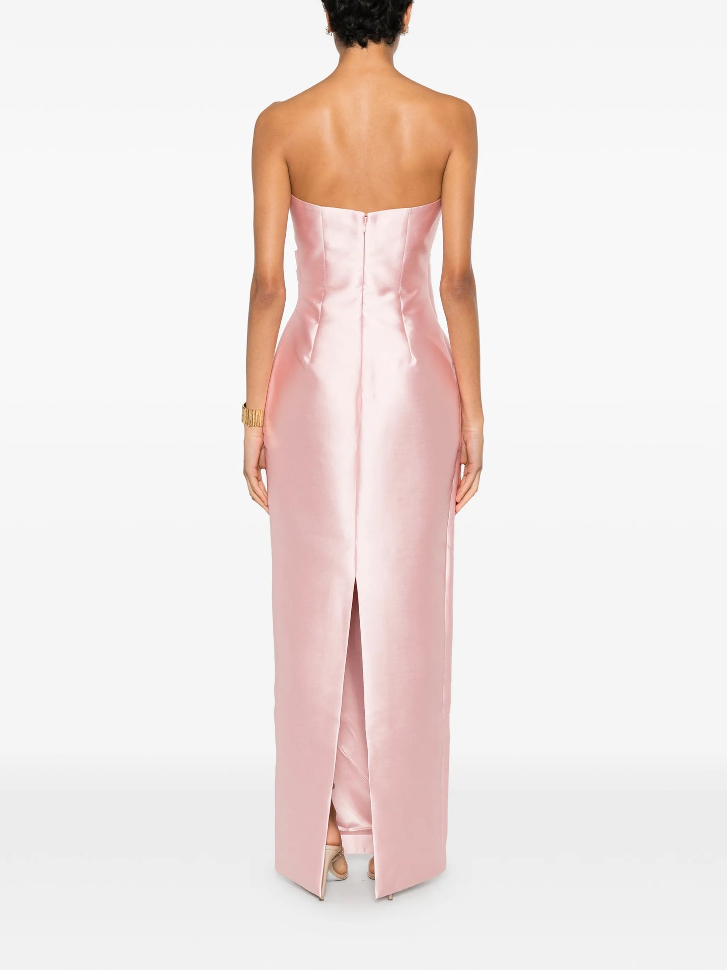 strapless pleated-waist maxi dress