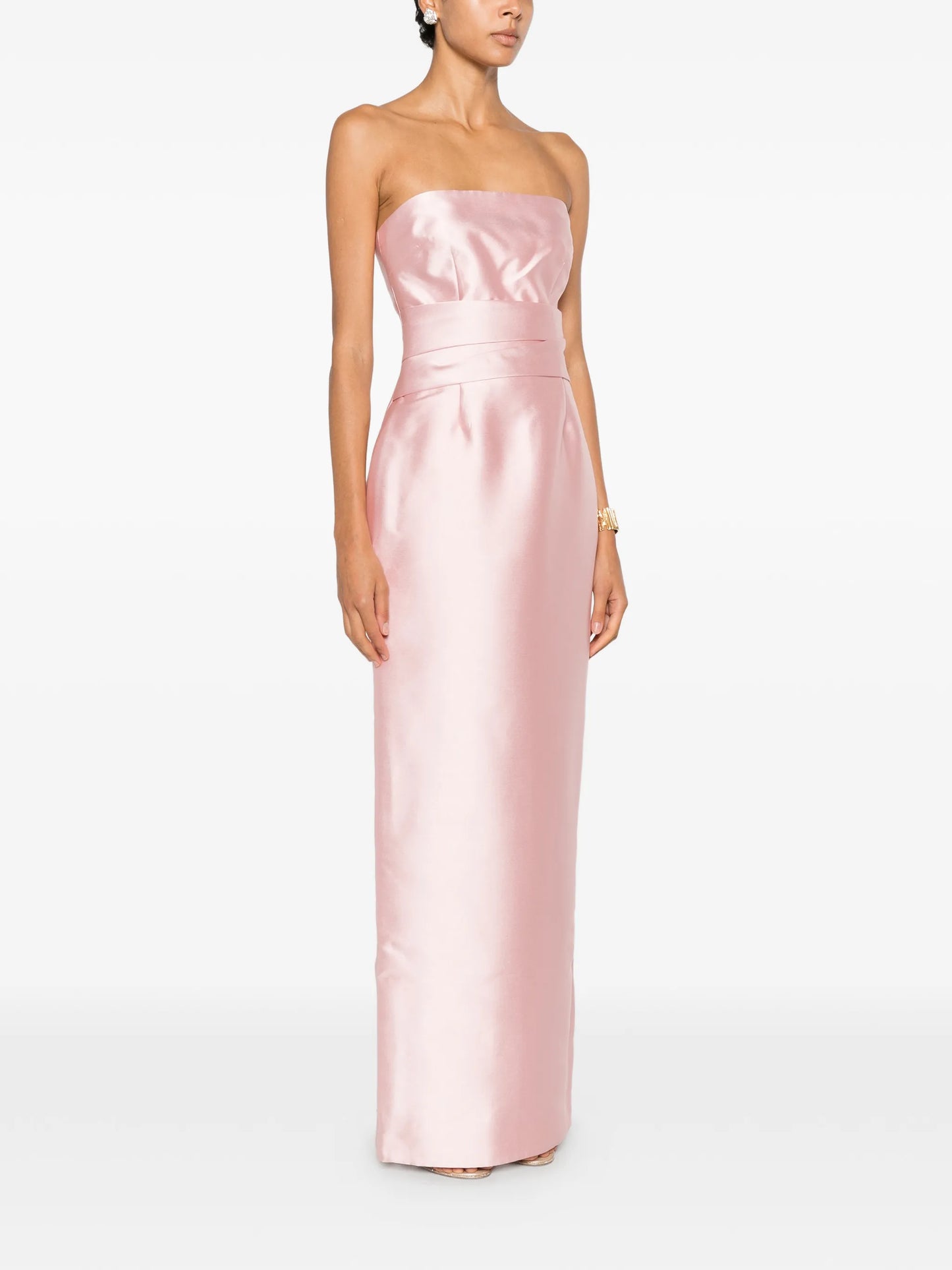 strapless pleated-waist maxi dress