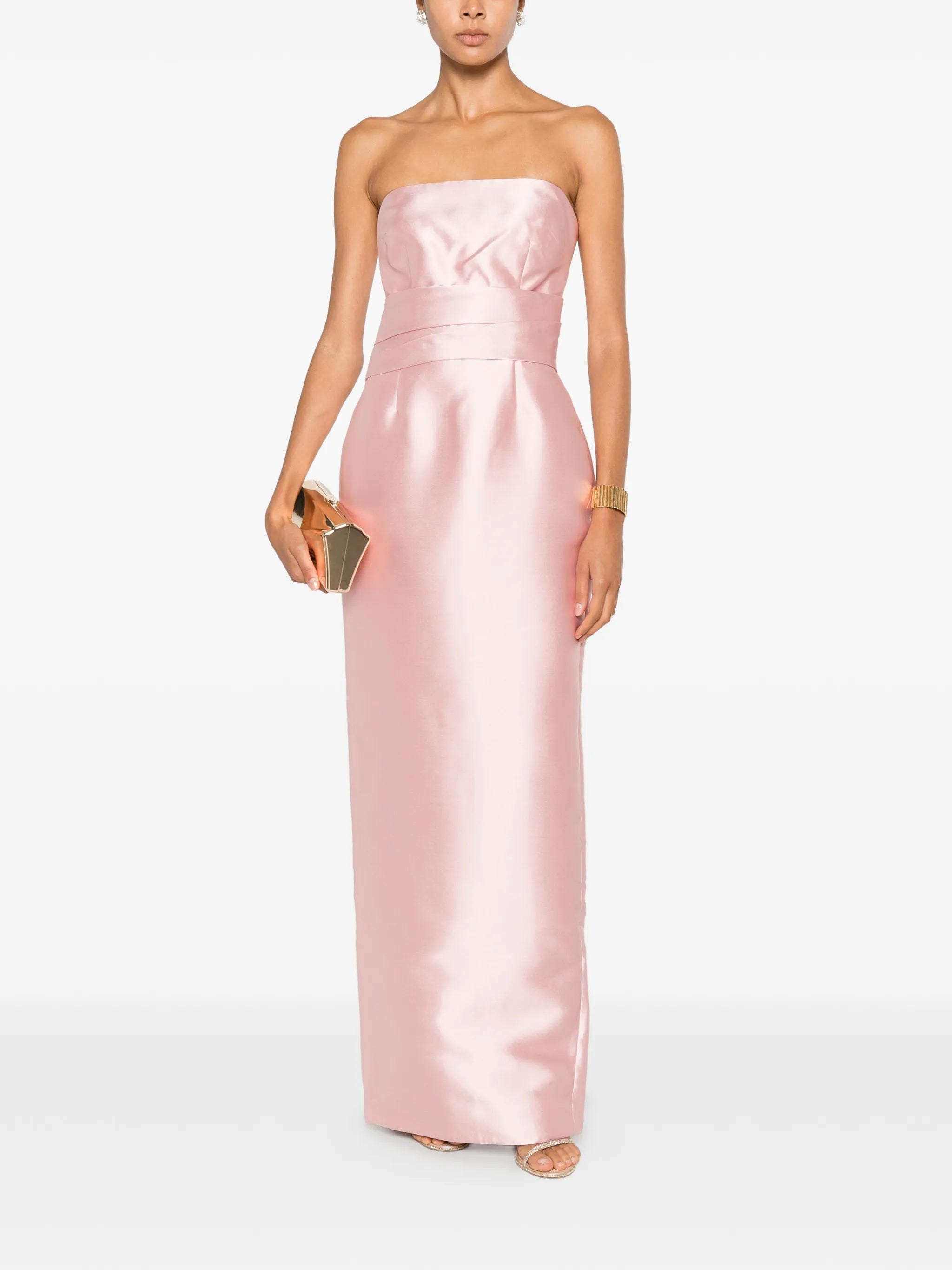 strapless pleated-waist maxi dress