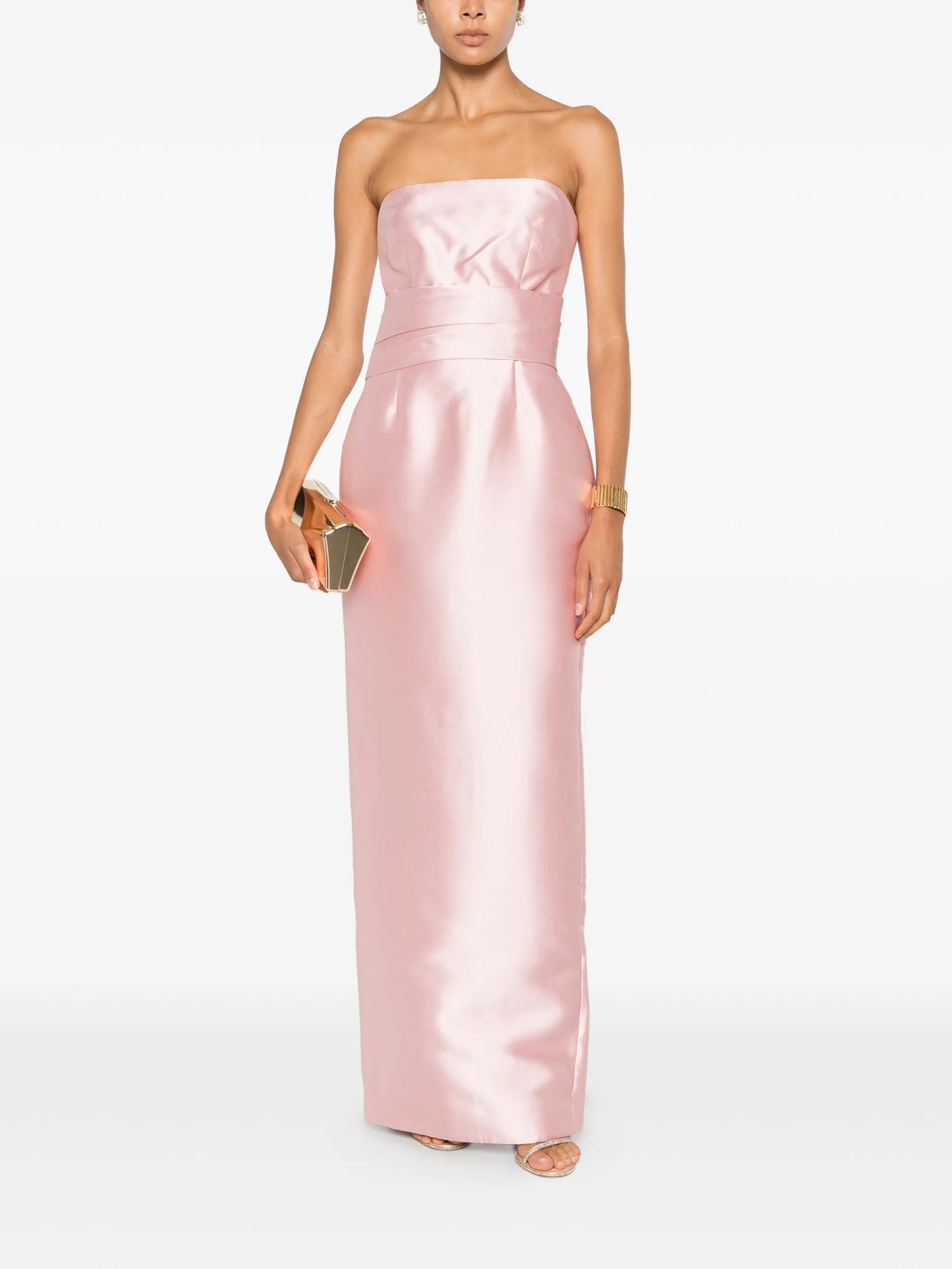 strapless pleated-waist maxi dress