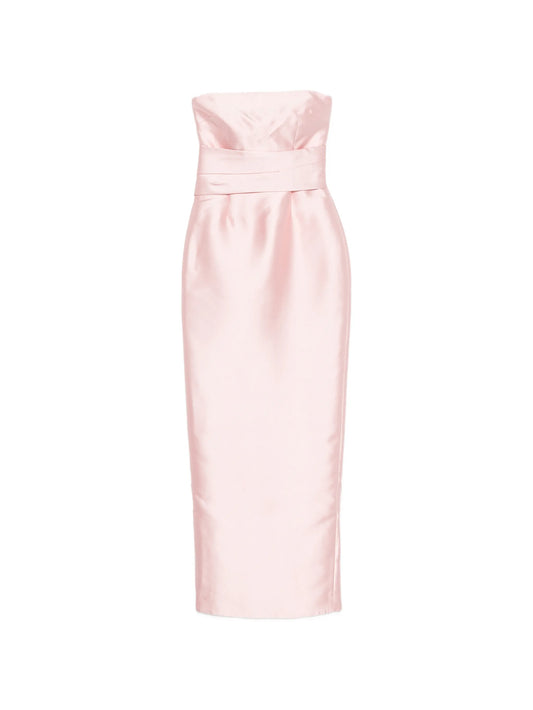 strapless pleated-waist maxi dress