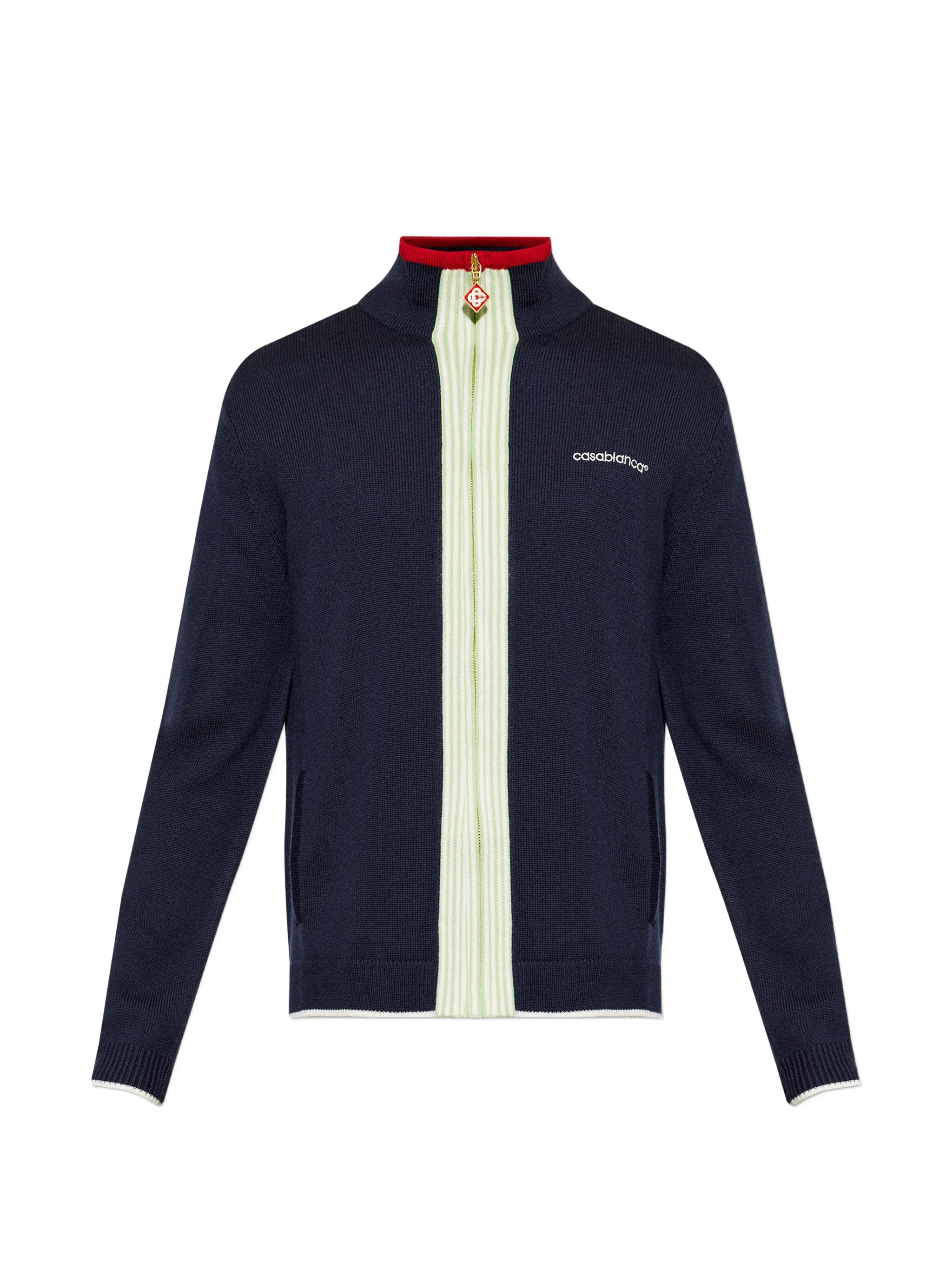 logo-embroidered zip-up cardigan