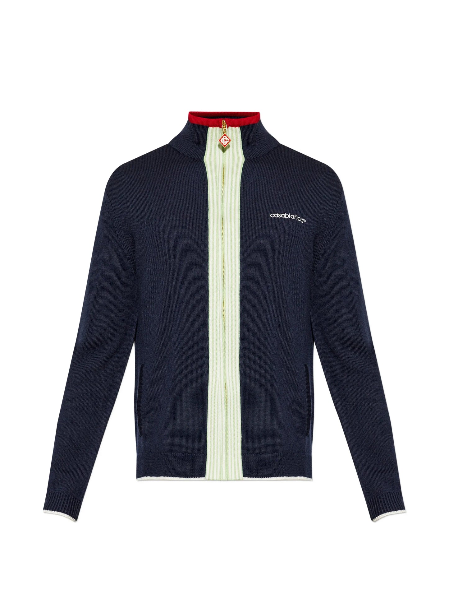 logo-embroidered zip-up cardigan