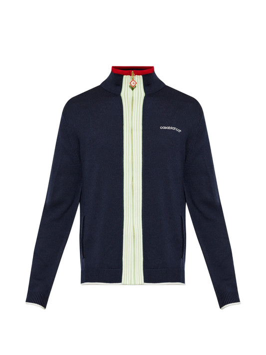 logo-embroidered zip-up cardigan