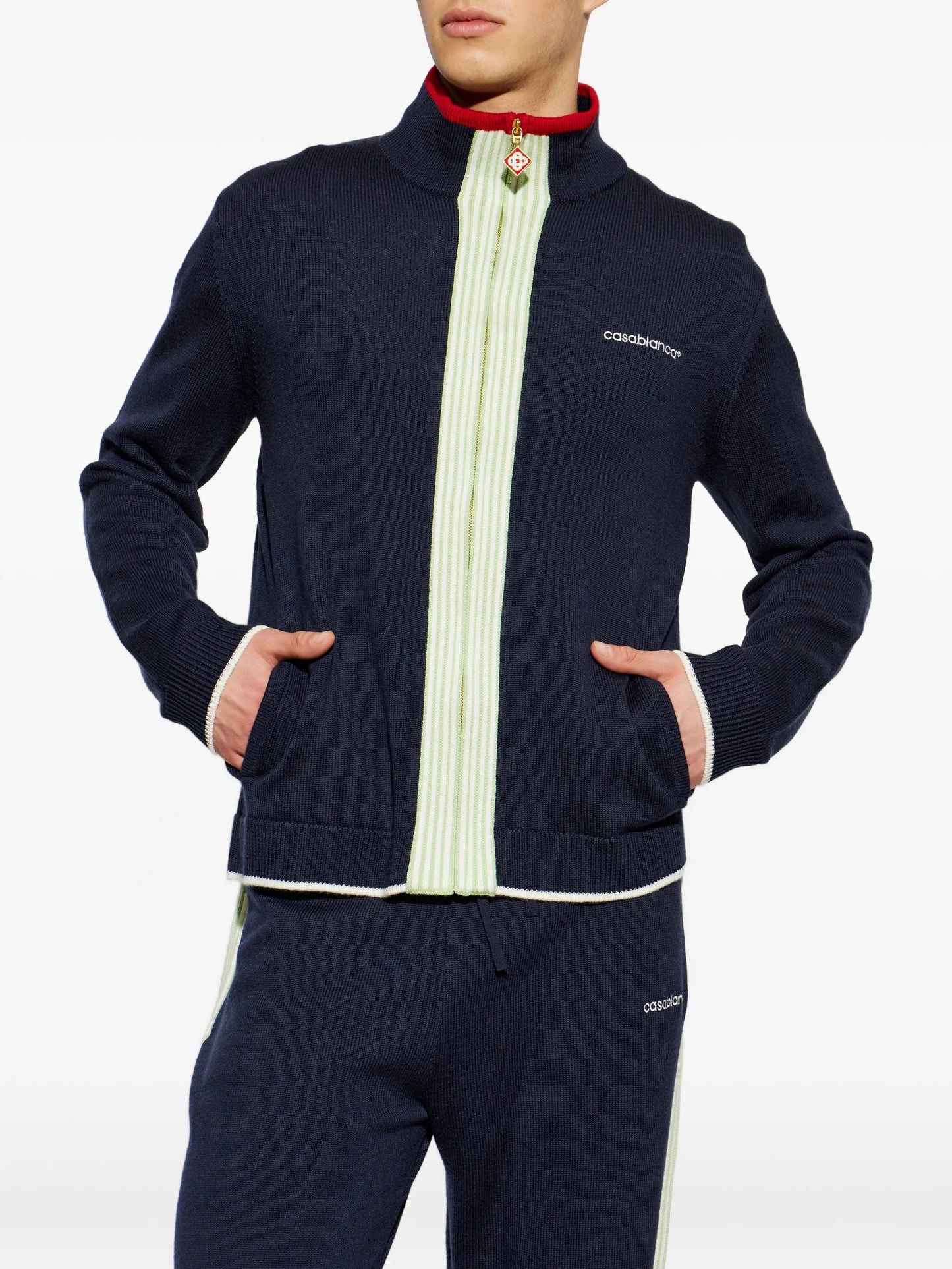 logo-embroidered zip-up cardigan
