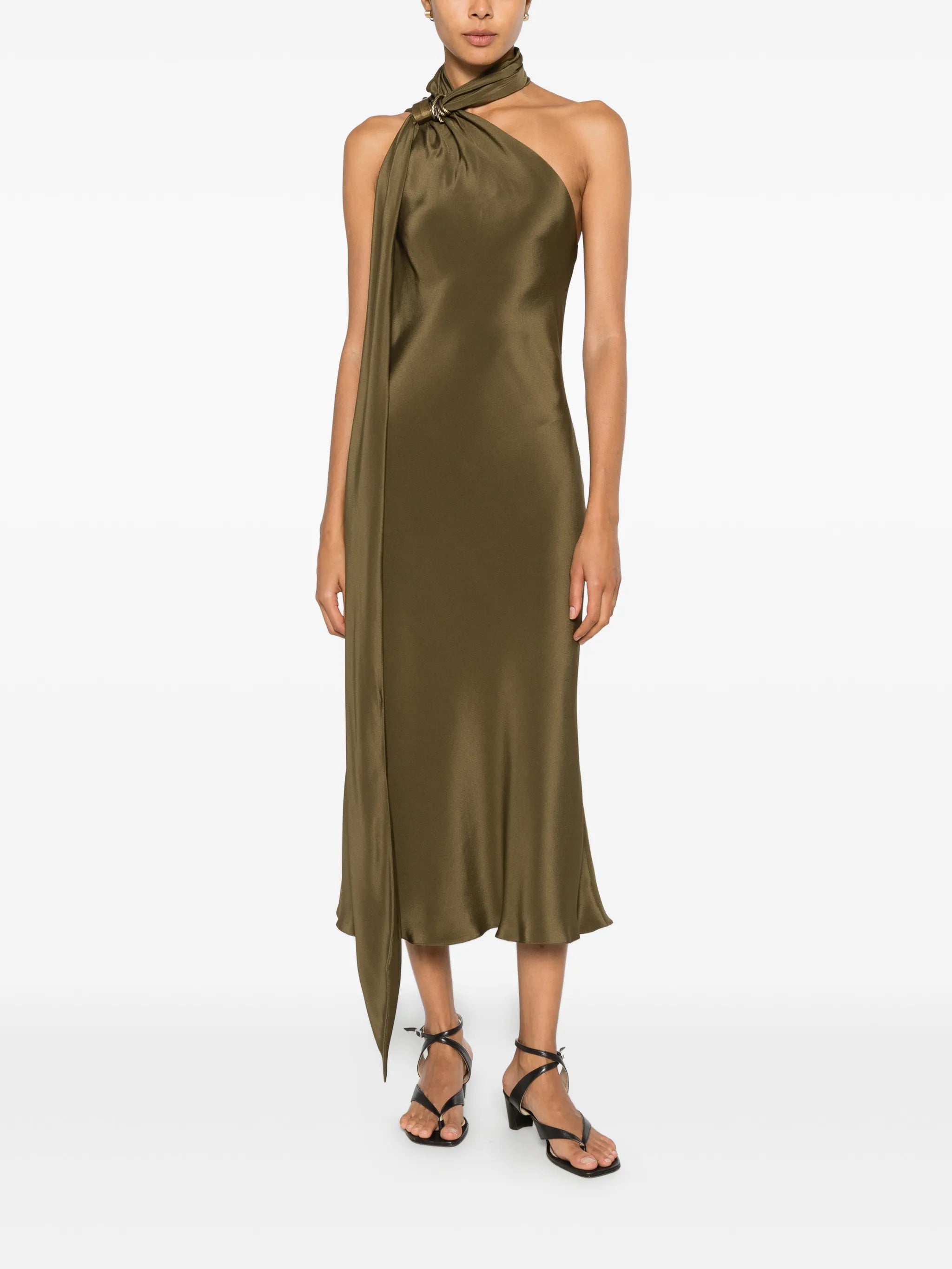 Evasto one-shoulder hardware-detail silk midi dress