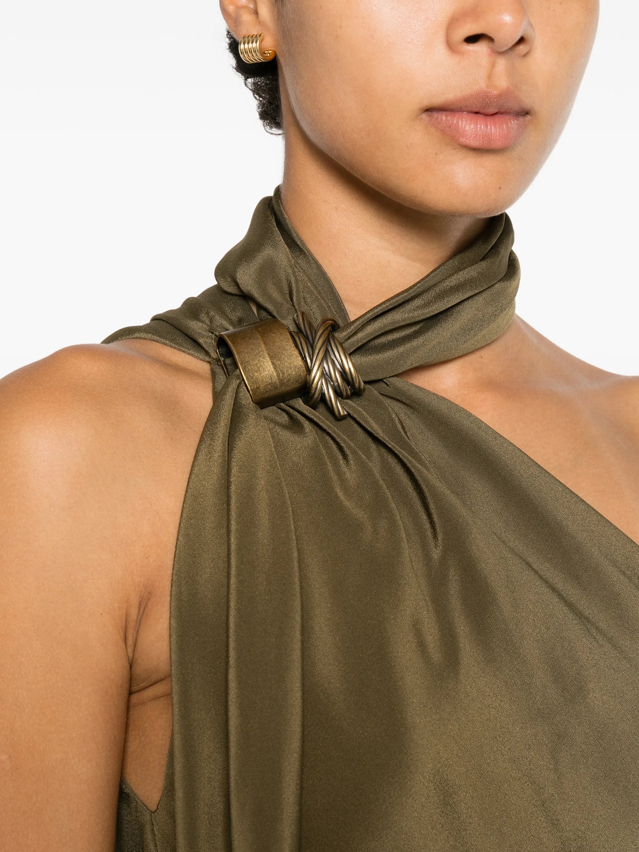 Evasto one-shoulder hardware-detail silk midi dress