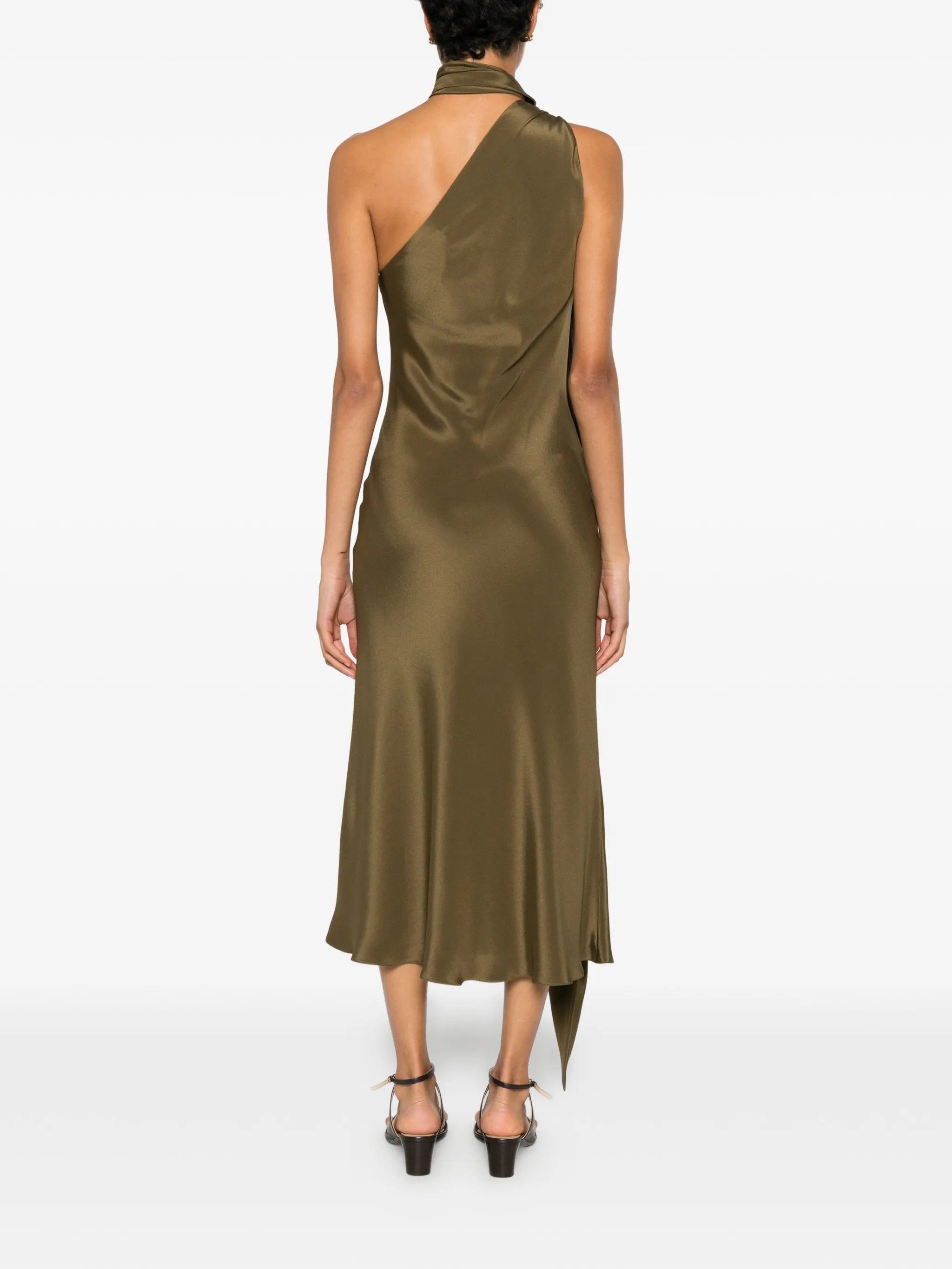 Evasto one-shoulder hardware-detail silk midi dress