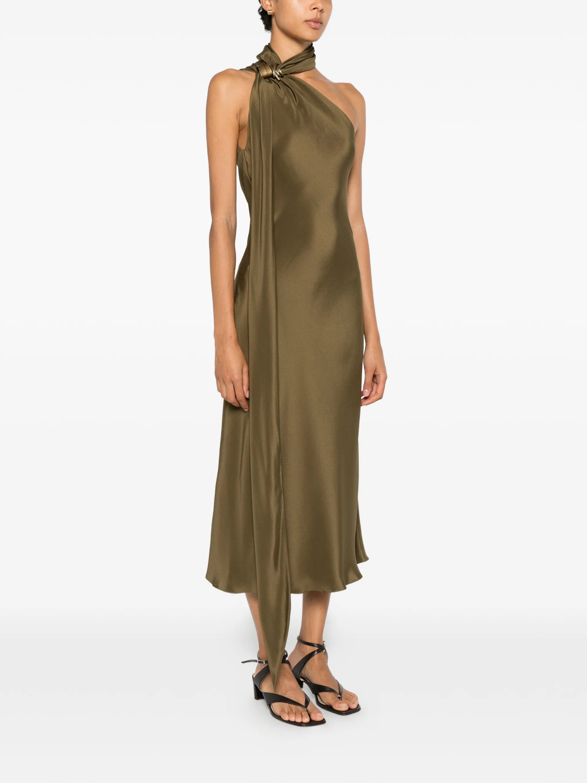 Evasto one-shoulder hardware-detail silk midi dress