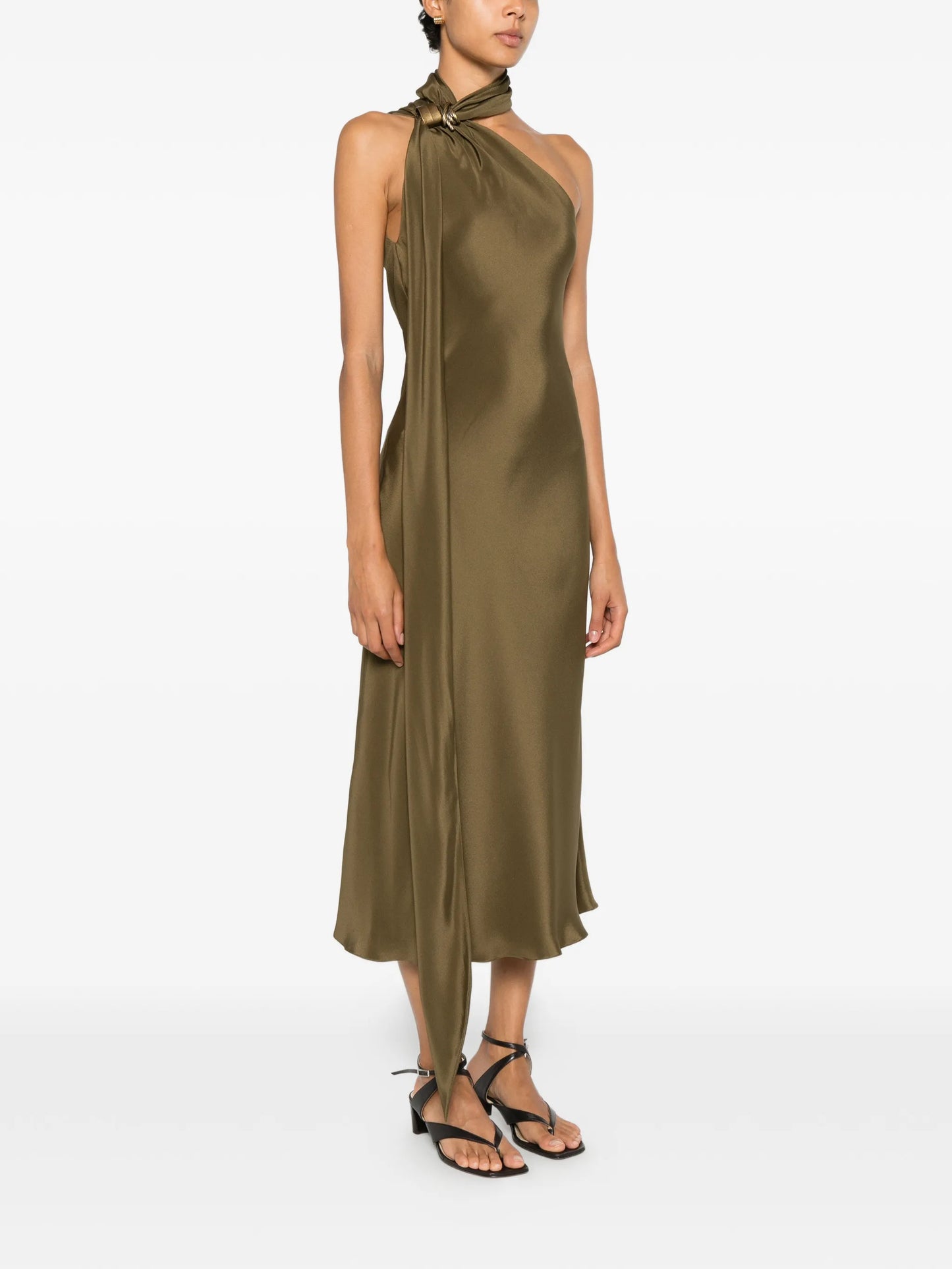 Evasto one-shoulder hardware-detail silk midi dress