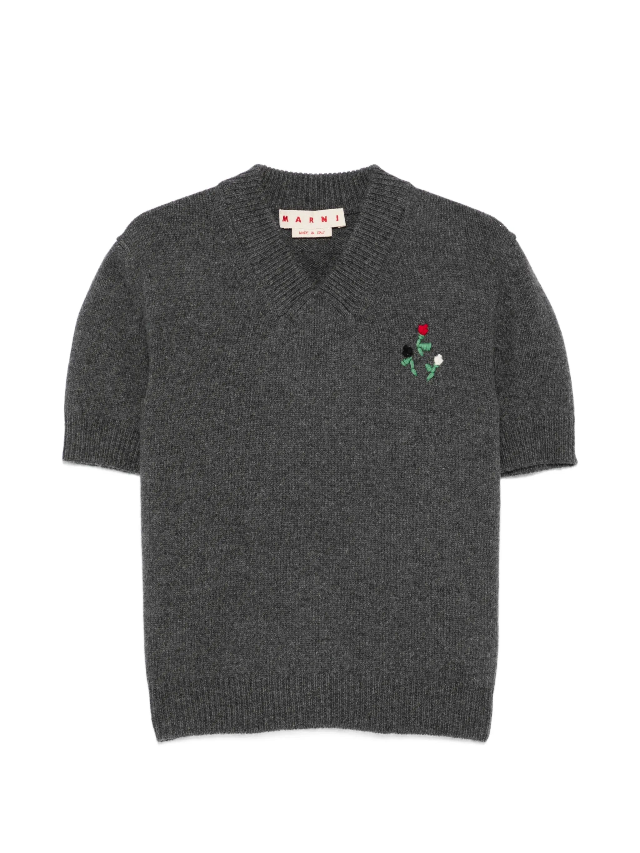 wool-cashmere sweater with embroidered flowers