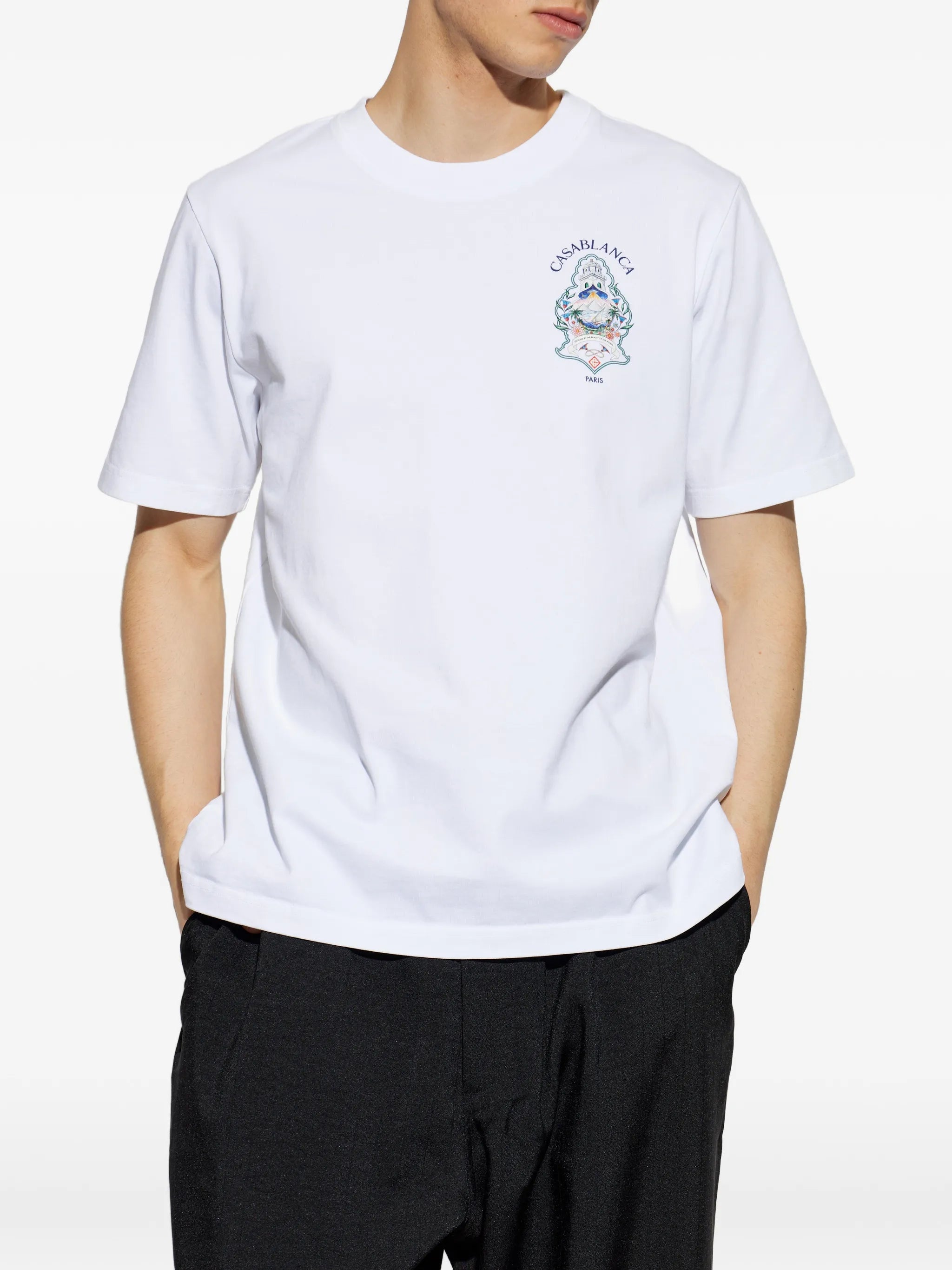 white Hotel emblem short sleeve T‑shirt