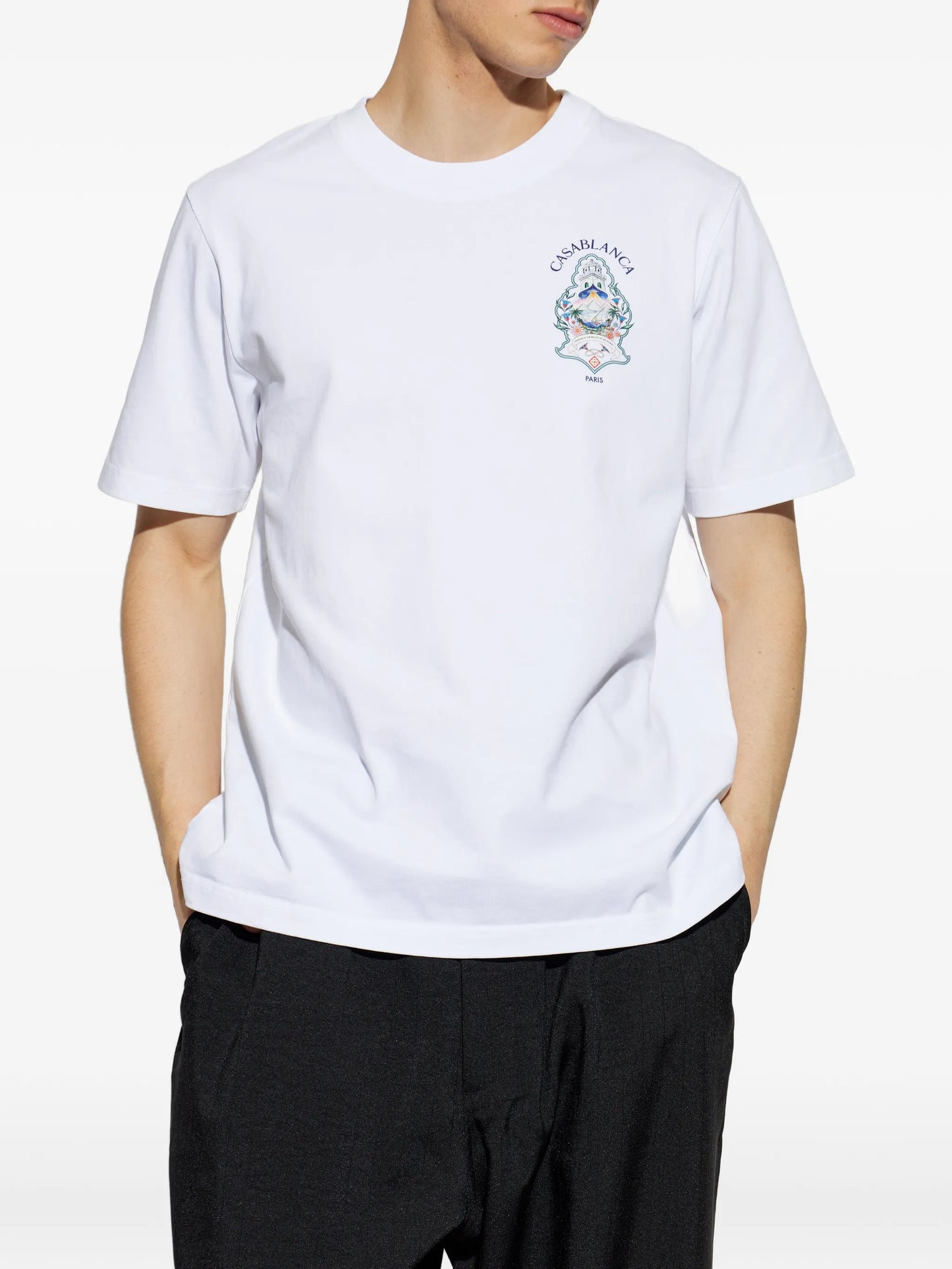white Hotel emblem short sleeve T‑shirt