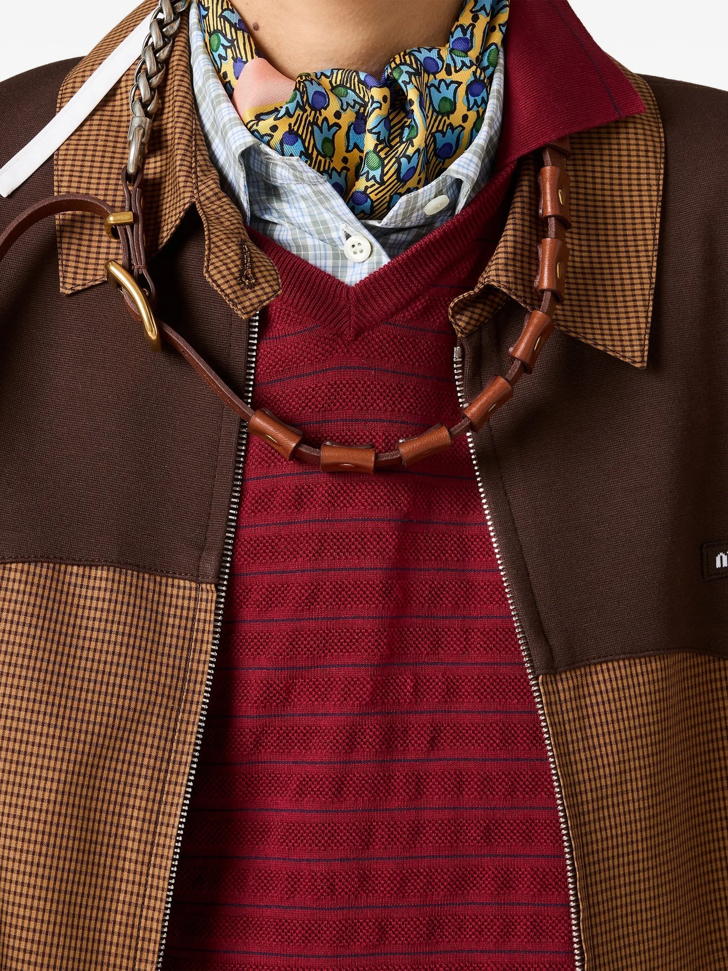 gingham-check blouson jacket