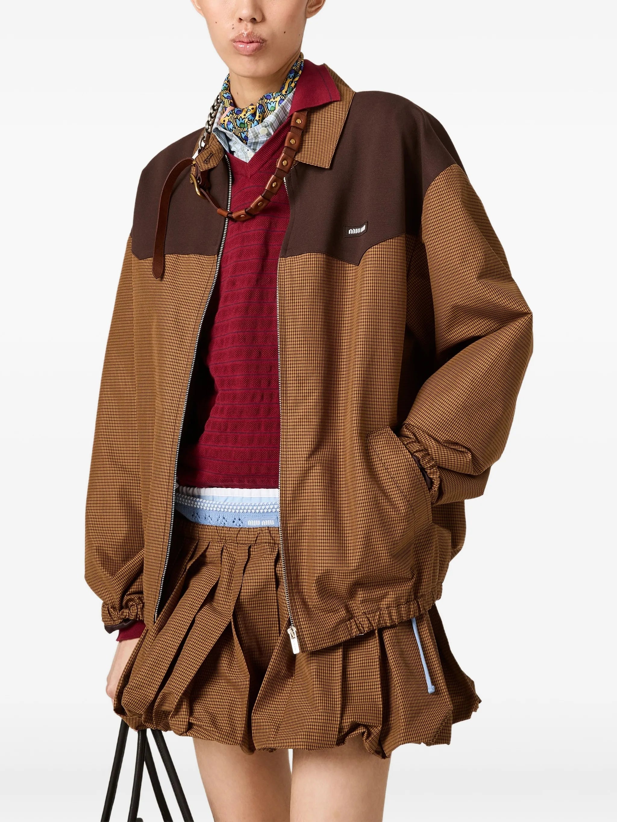 gingham-check blouson jacket